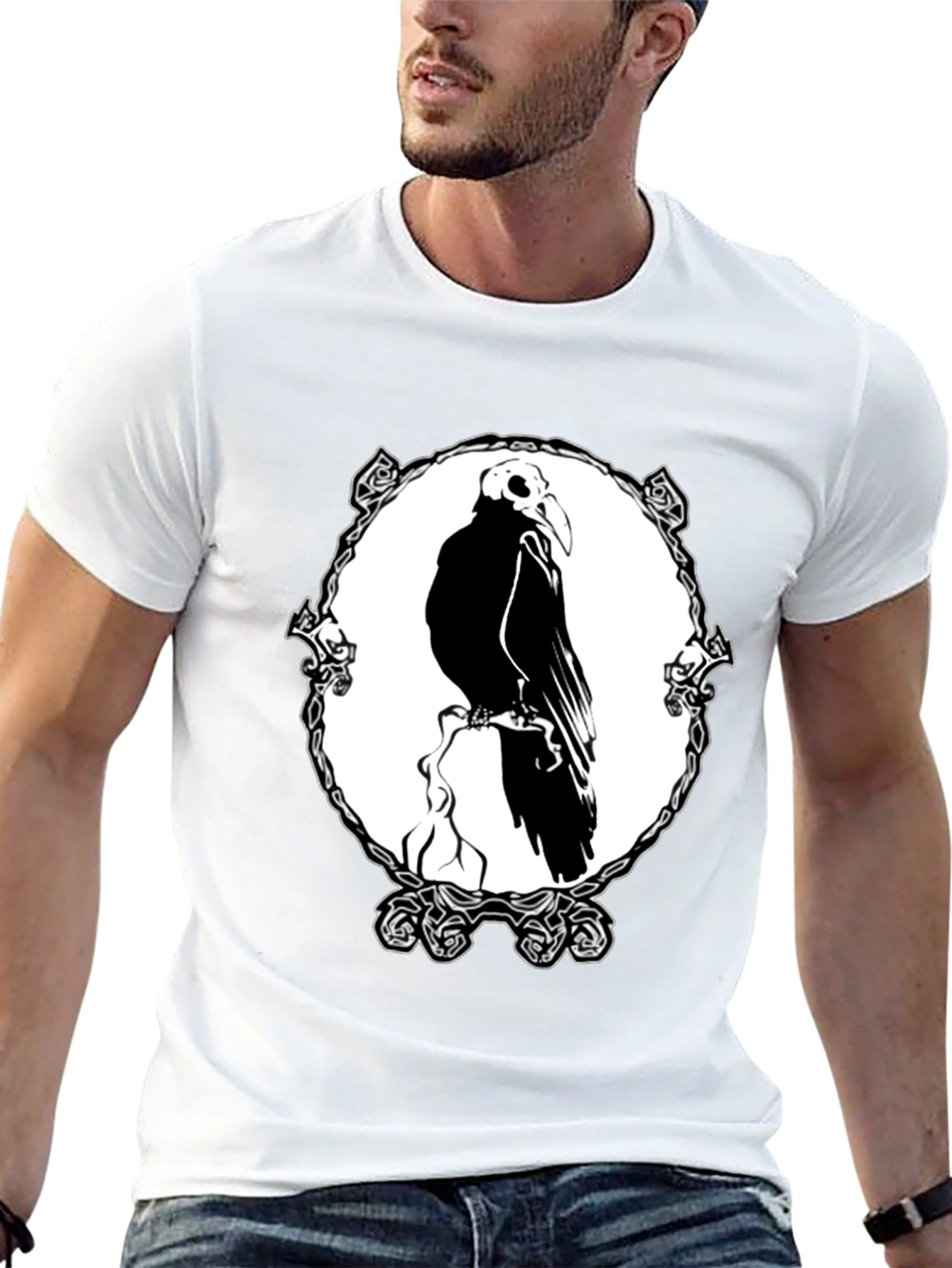 Raven Skull Graphic T-Shirt - Black