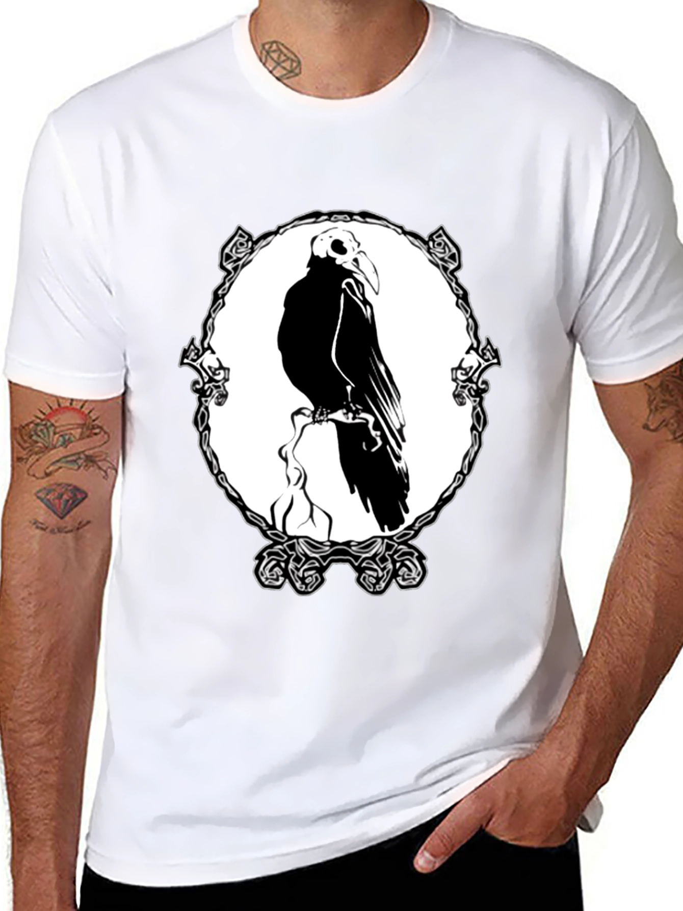 Raven Skull Graphic T-Shirt - Black