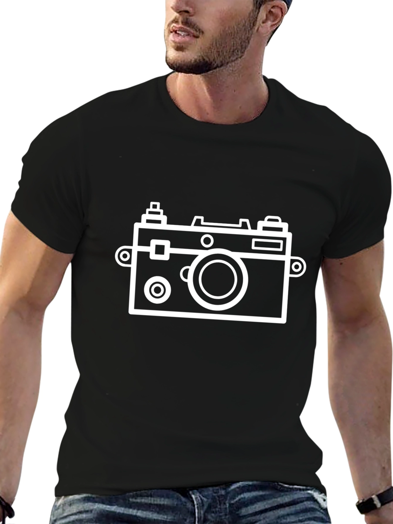 Retro Camera Graphic Tee - Black Cotton T-Shirt