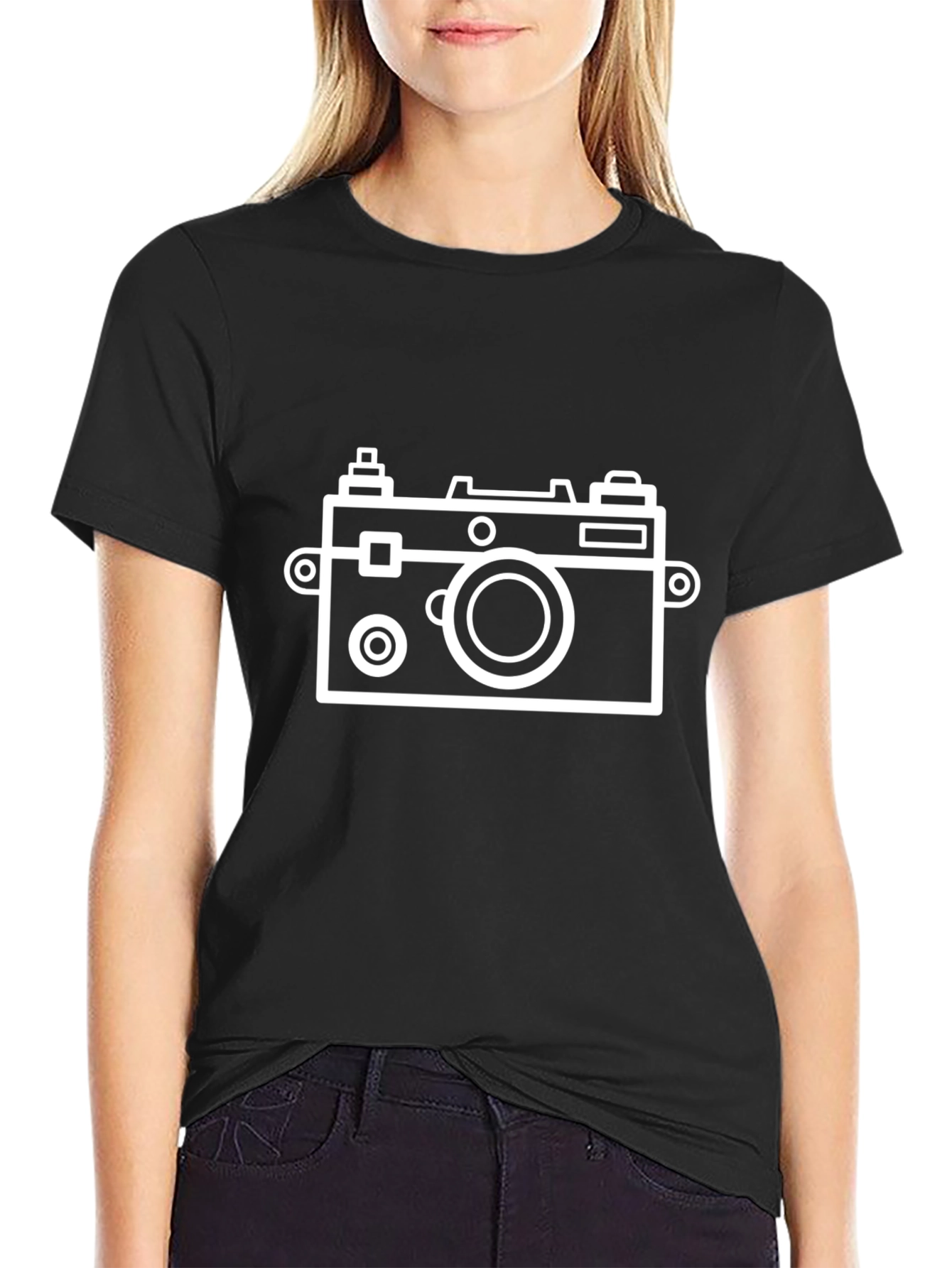 Retro Camera Graphic Tee - Black Cotton T-Shirt