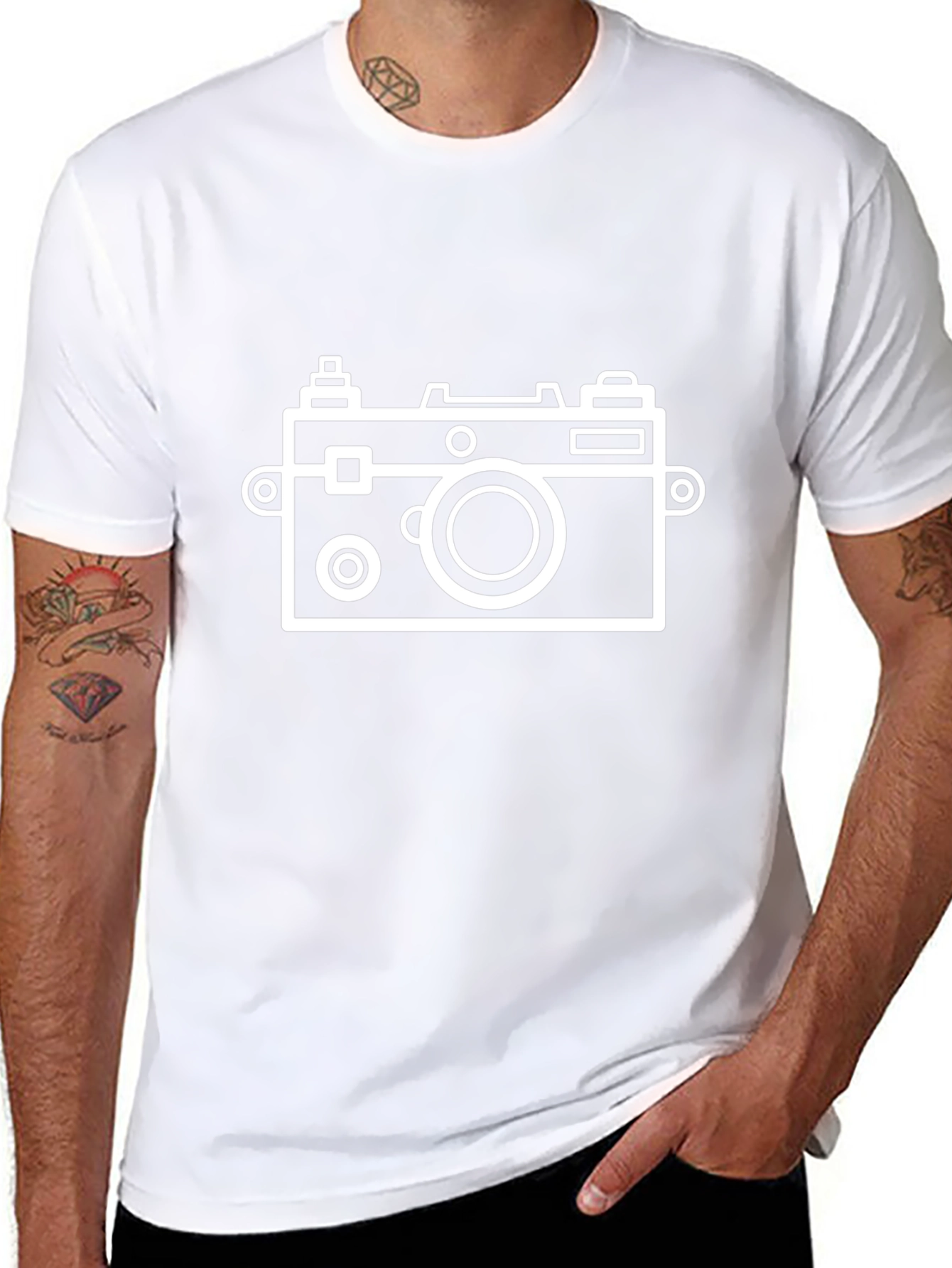 Retro Camera Graphic Tee - Black Cotton T-Shirt
