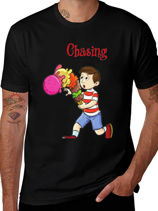 Boy Chasing Ice Cream T-Shirt - Fun Graphic Tee