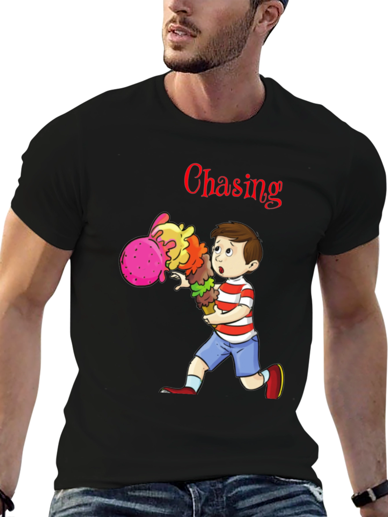 Boy Chasing Ice Cream T-Shirt - Fun Graphic Tee