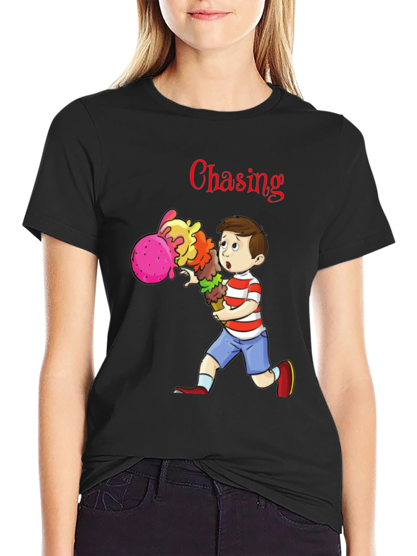 Boy Chasing Ice Cream T-Shirt - Fun Graphic Tee