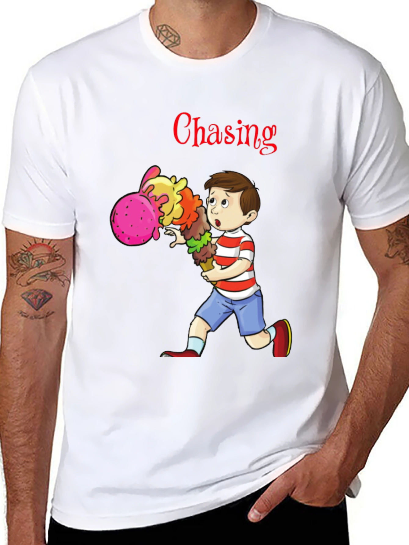 Boy Chasing Ice Cream T-Shirt - Fun Graphic Tee