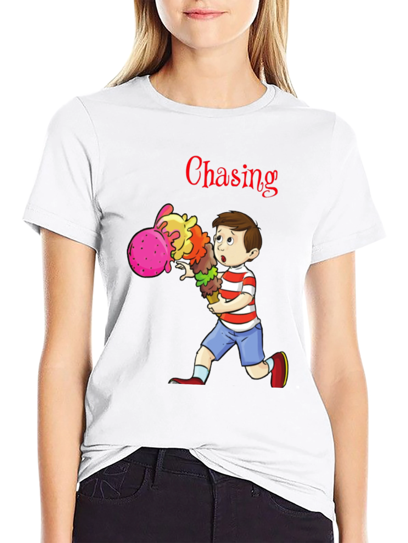 Boy Chasing Ice Cream T-Shirt - Fun Graphic Tee