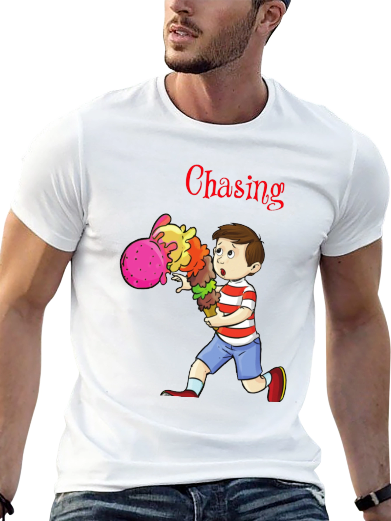 Boy Chasing Ice Cream T-Shirt - Fun Graphic Tee