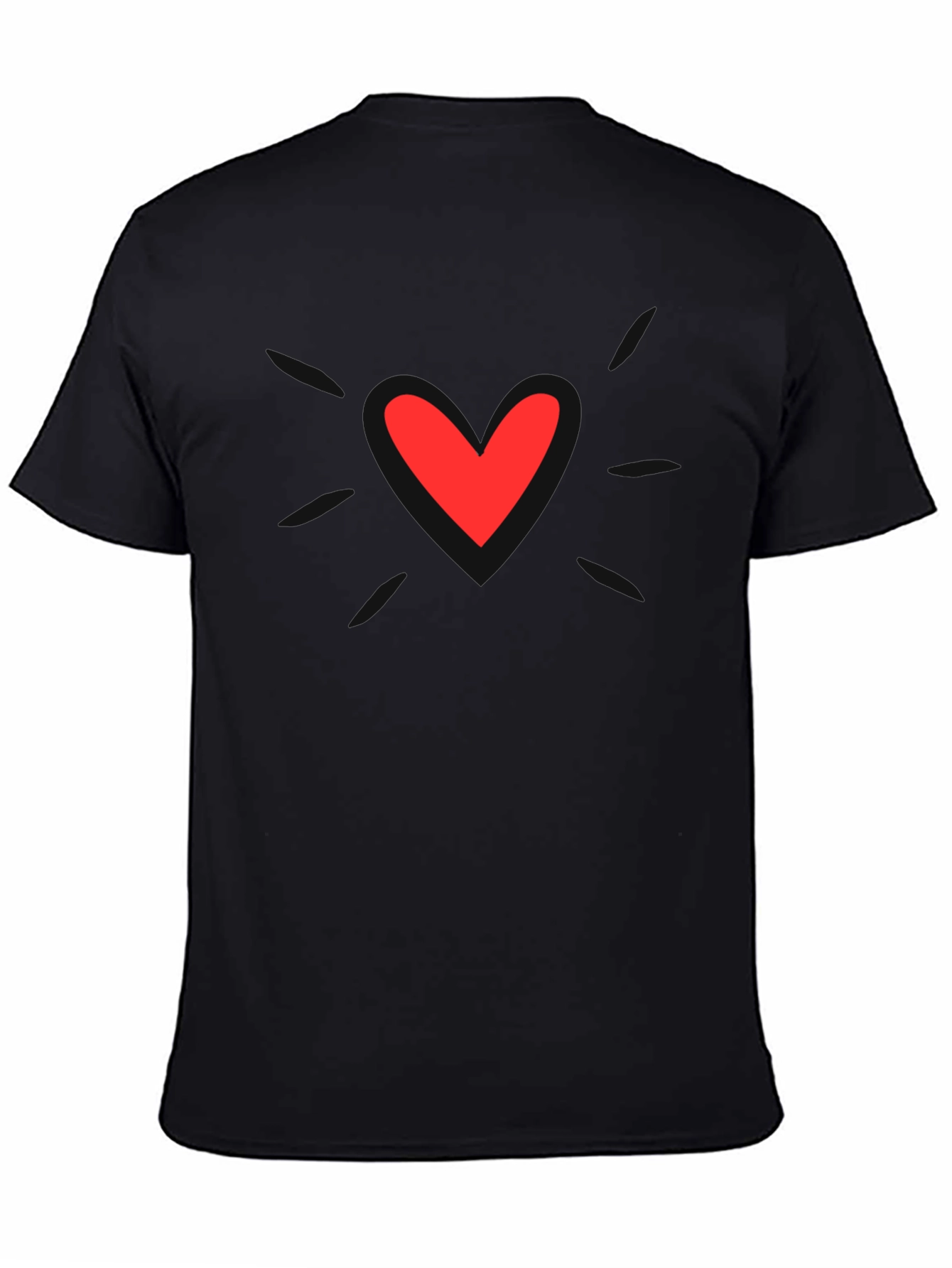 Mens Black T-Shirt with Heart Graphic