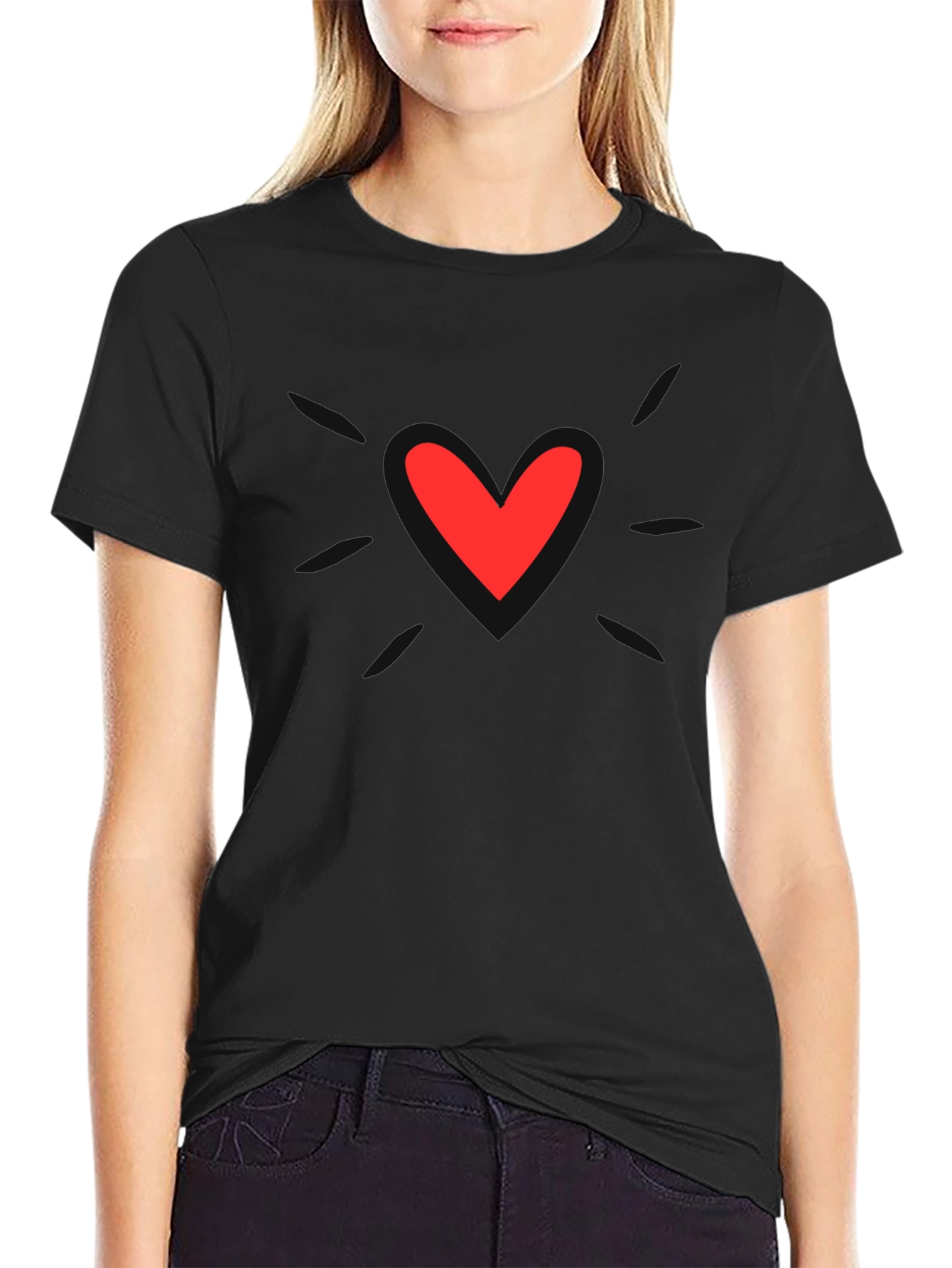 Mens Black T-Shirt with Heart Graphic