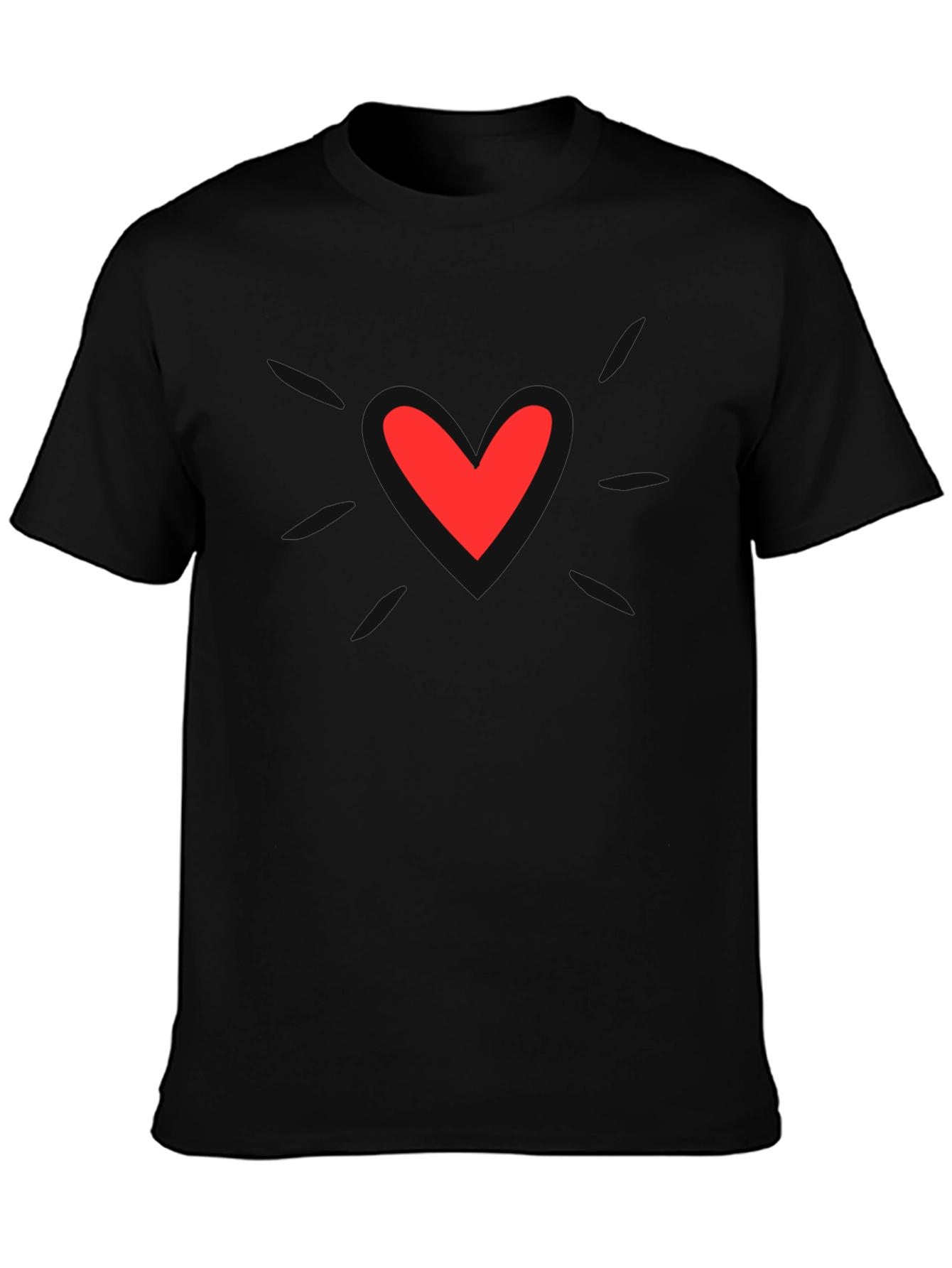 Mens Black T-Shirt with Heart Graphic
