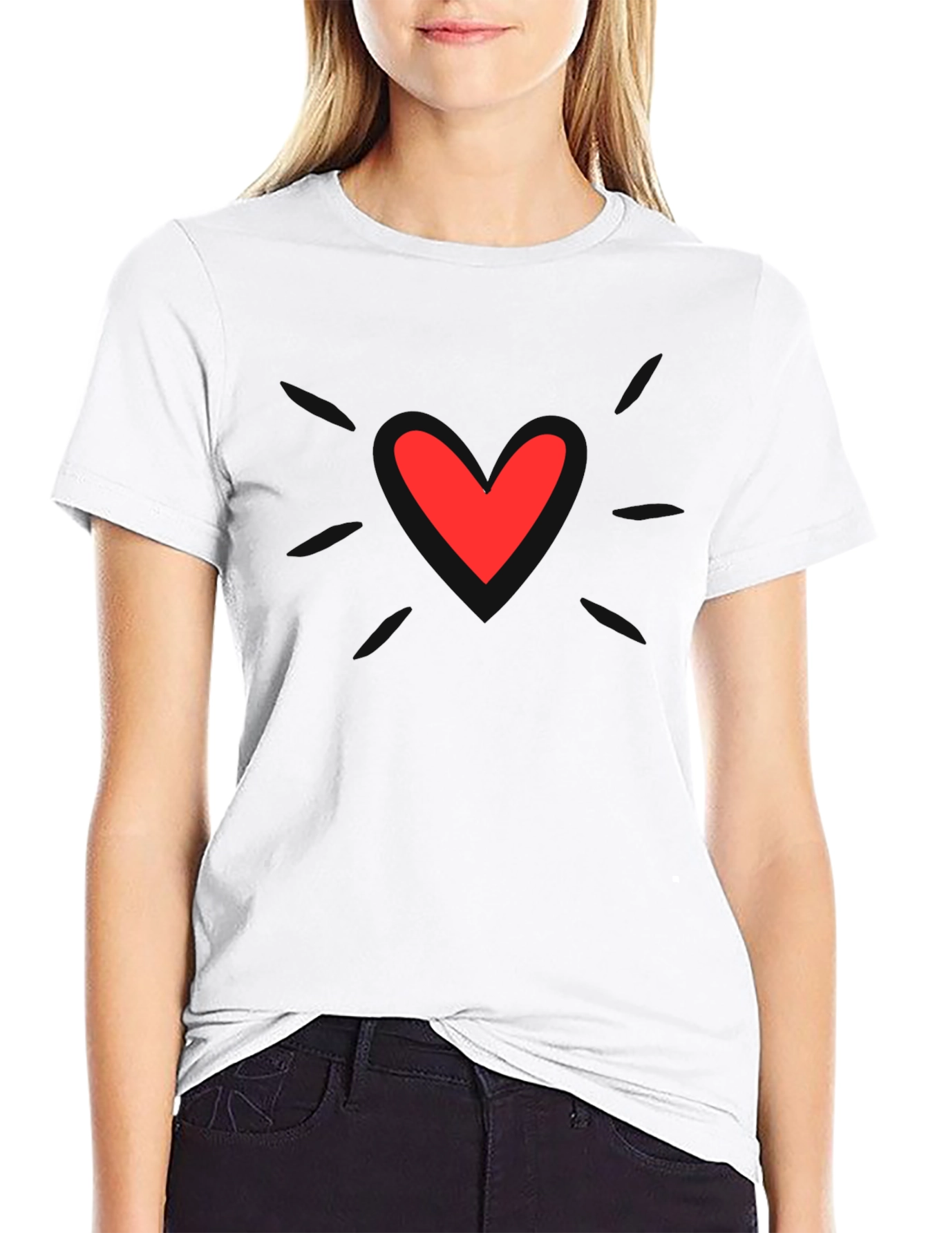 Mens Black T-Shirt with Heart Graphic