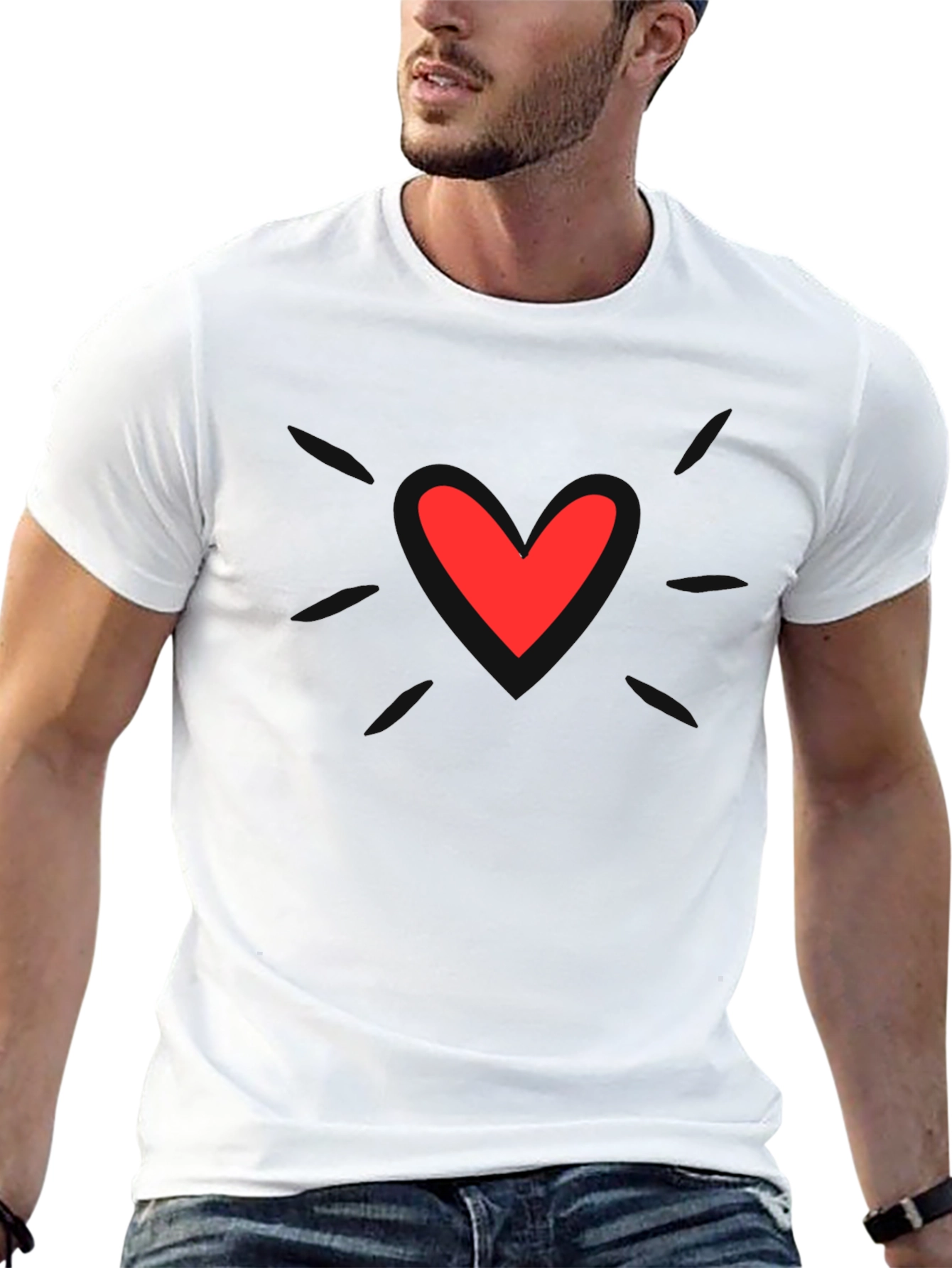 Mens Black T-Shirt with Heart Graphic