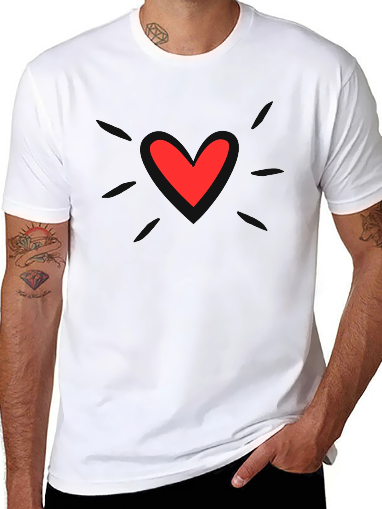 Mens Black T-Shirt with Heart Graphic