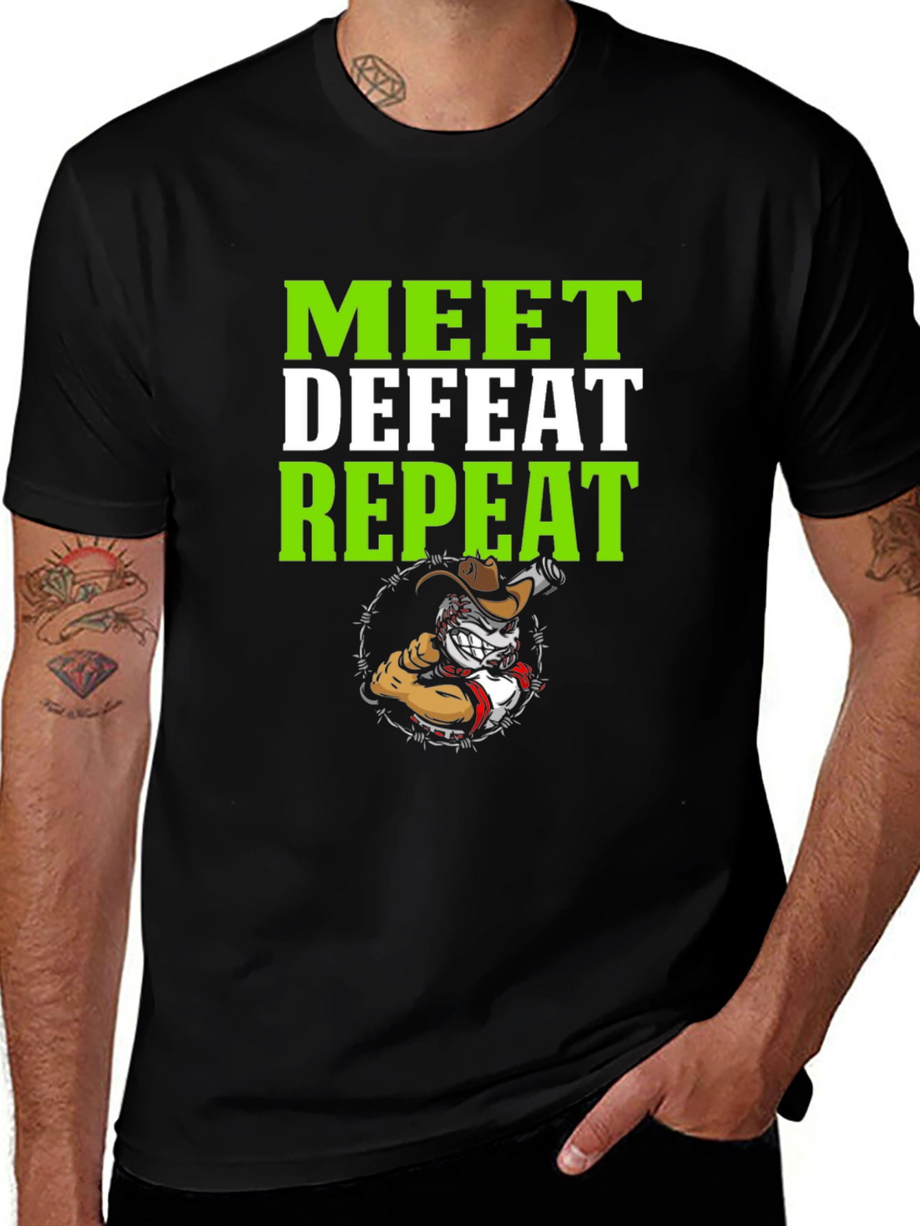 Meet Defeat Repeat Graphic T-Shirt