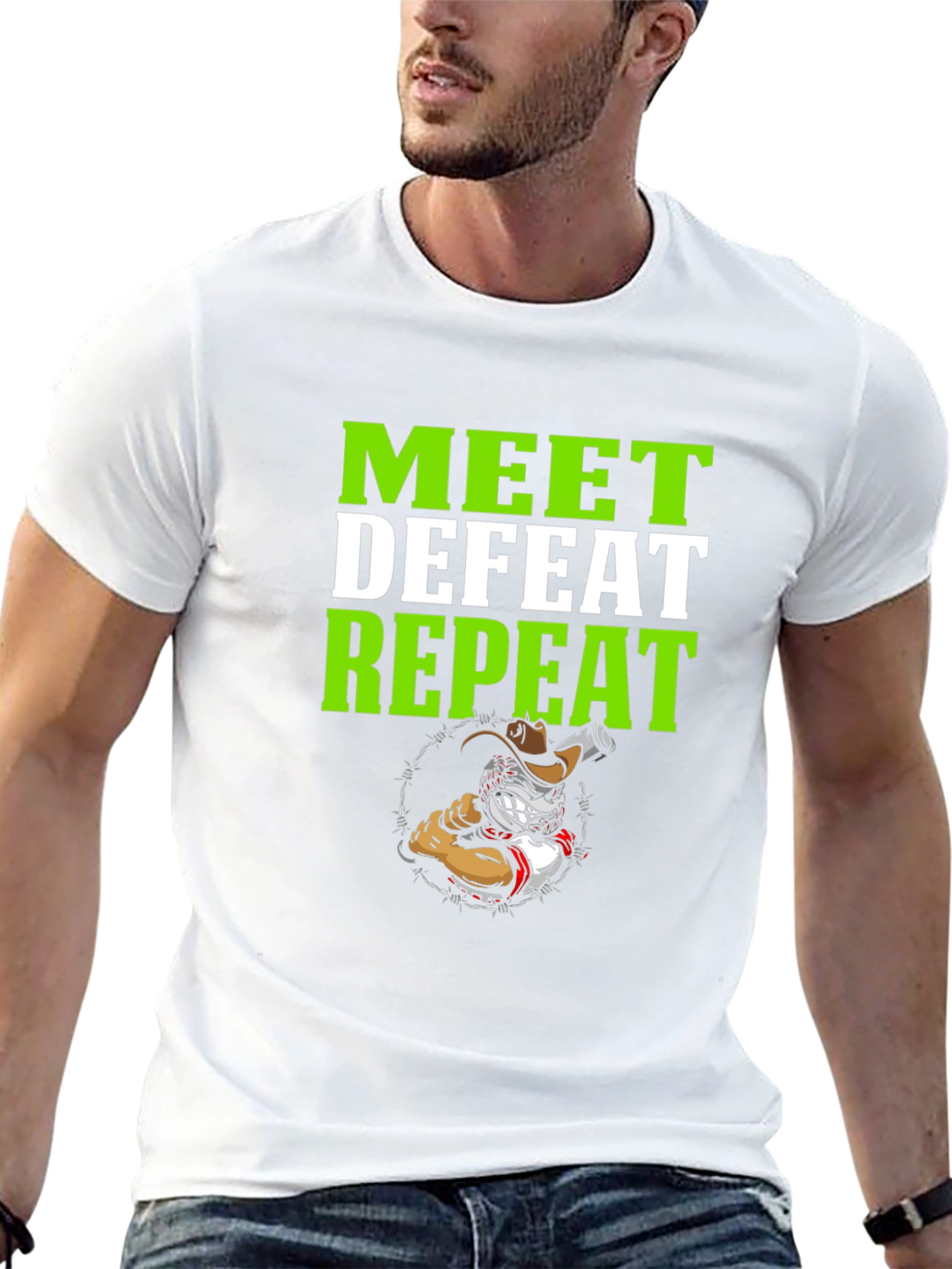 Meet Defeat Repeat Graphic T-Shirt