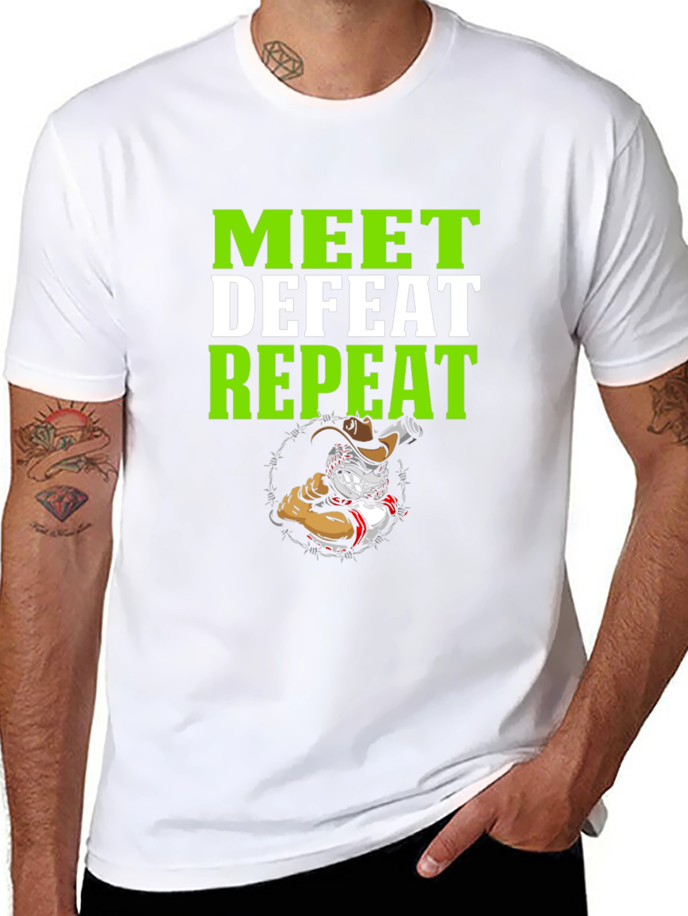 Meet Defeat Repeat Graphic T-Shirt