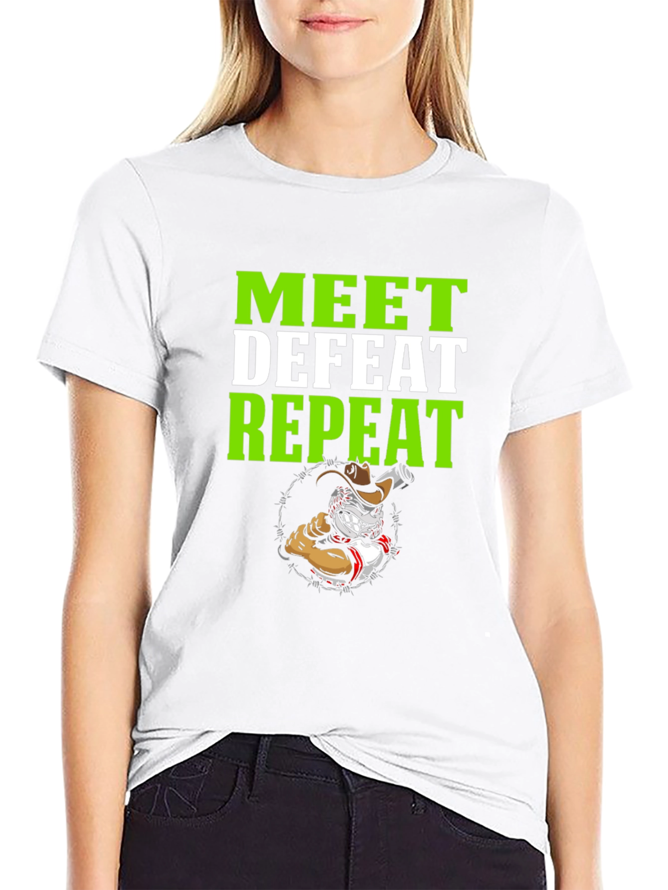 Meet Defeat Repeat Graphic T-Shirt