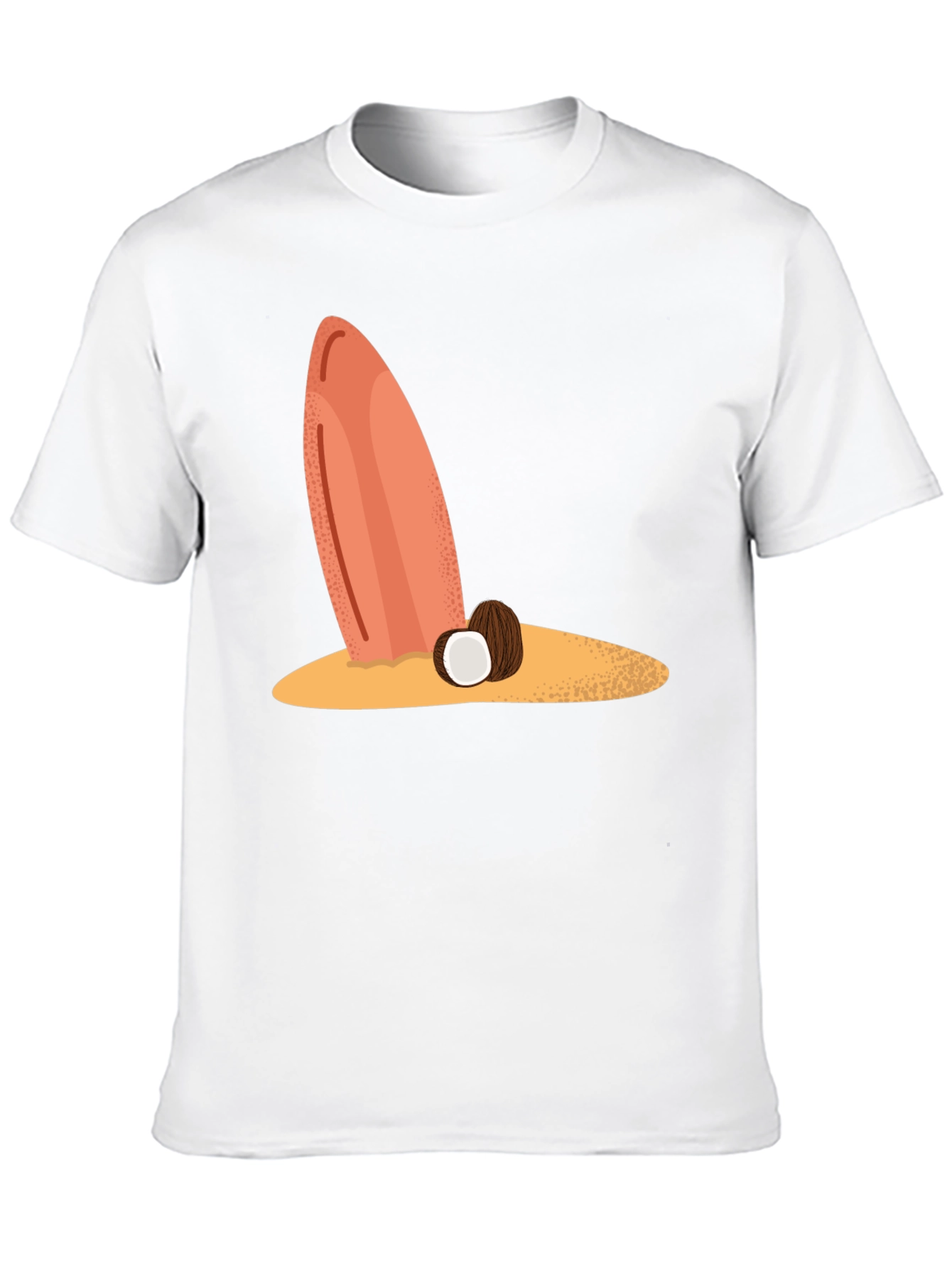 Surfboard & Coconut Black Tee - Tropical Beach Vibes