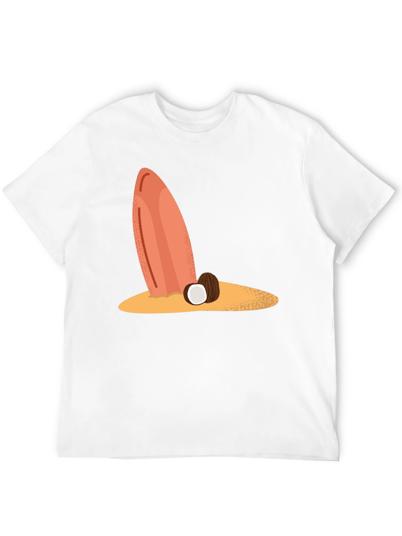 Surfboard & Coconut Black Tee - Tropical Beach Vibes