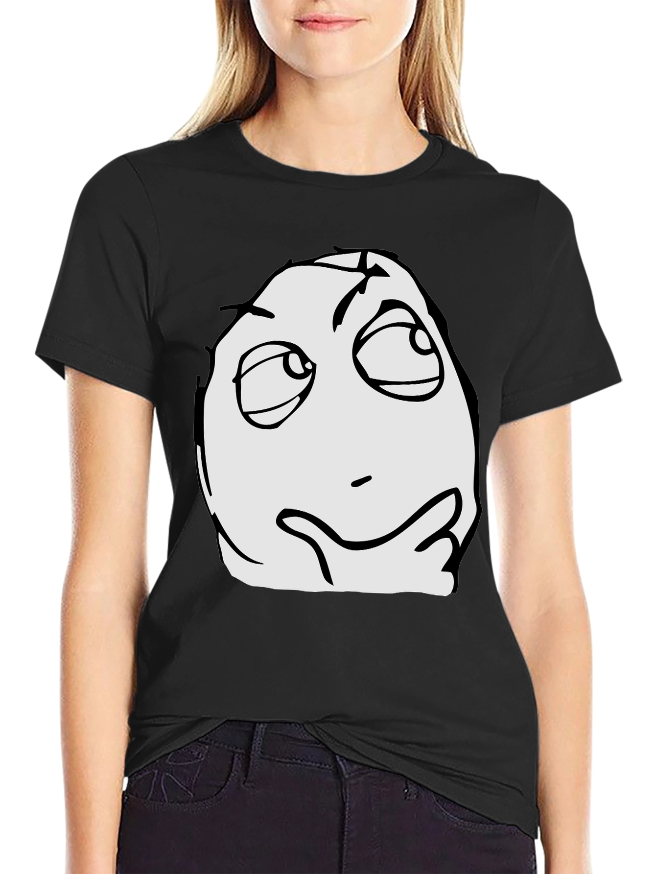 Thinking Meme Graphic T-Shirt - Black
