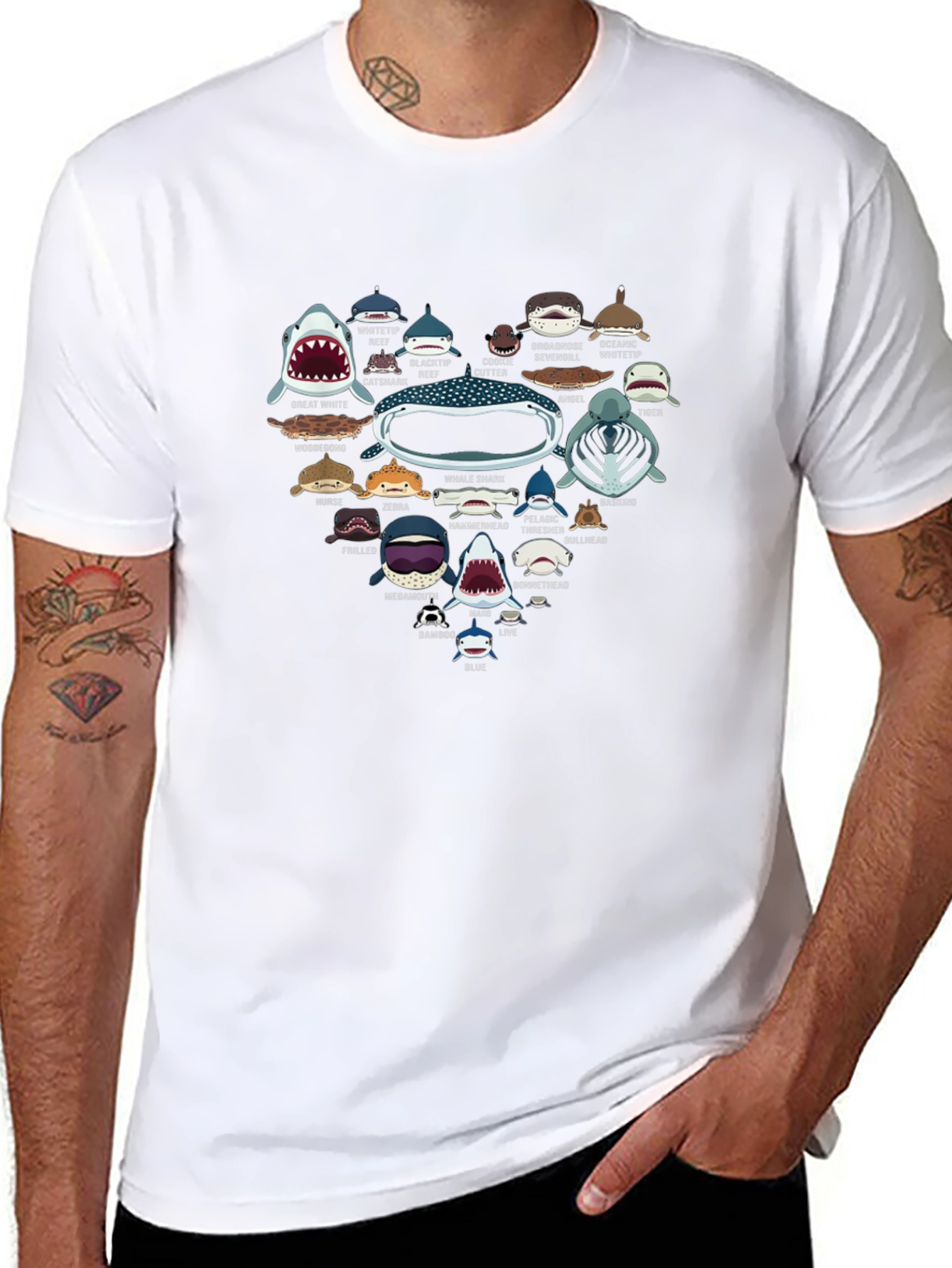 Shark Species Heart Graphic Print T-Shirt