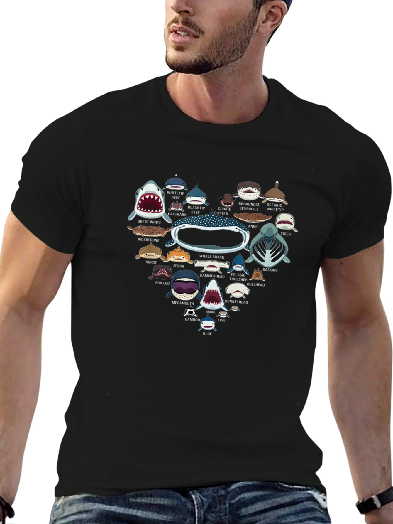 Shark Species Heart Graphic Print T-Shirt