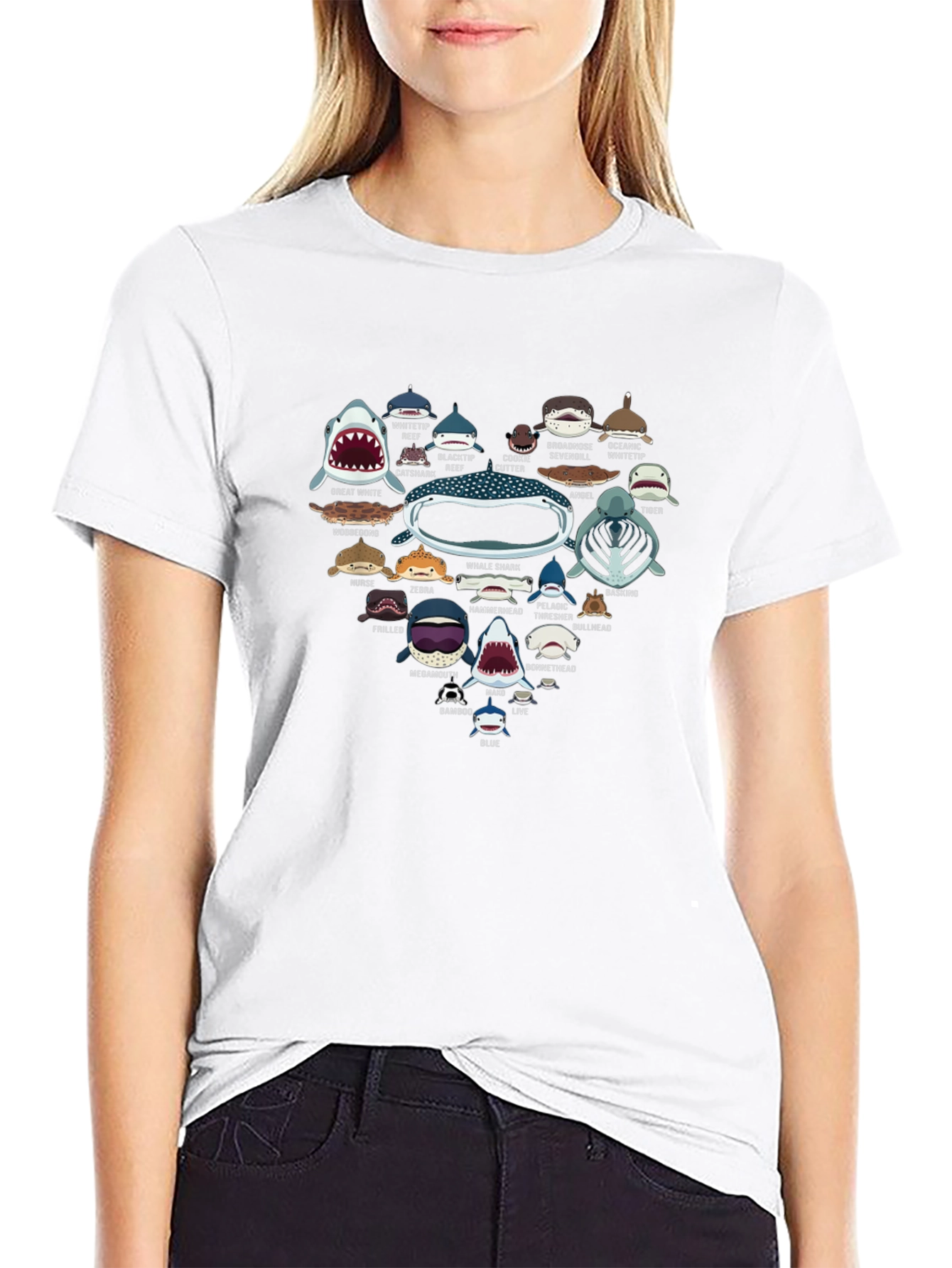 Shark Species Heart Graphic Print T-Shirt