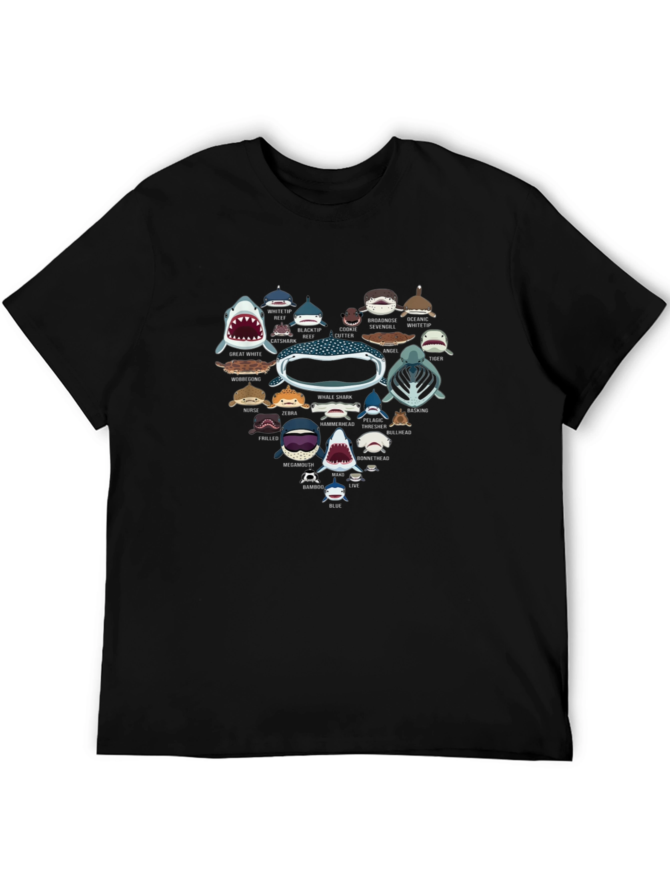 Shark Species Heart Graphic Print T-Shirt