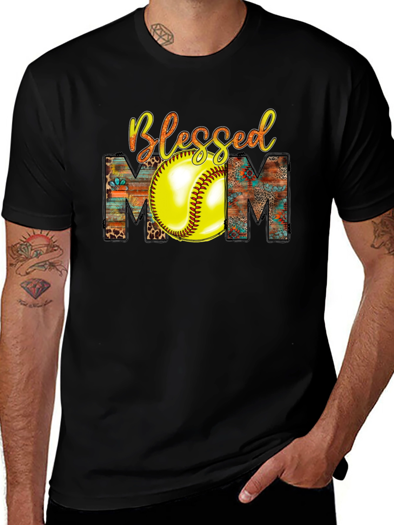 Blessed Mom Softball Graphic Tee