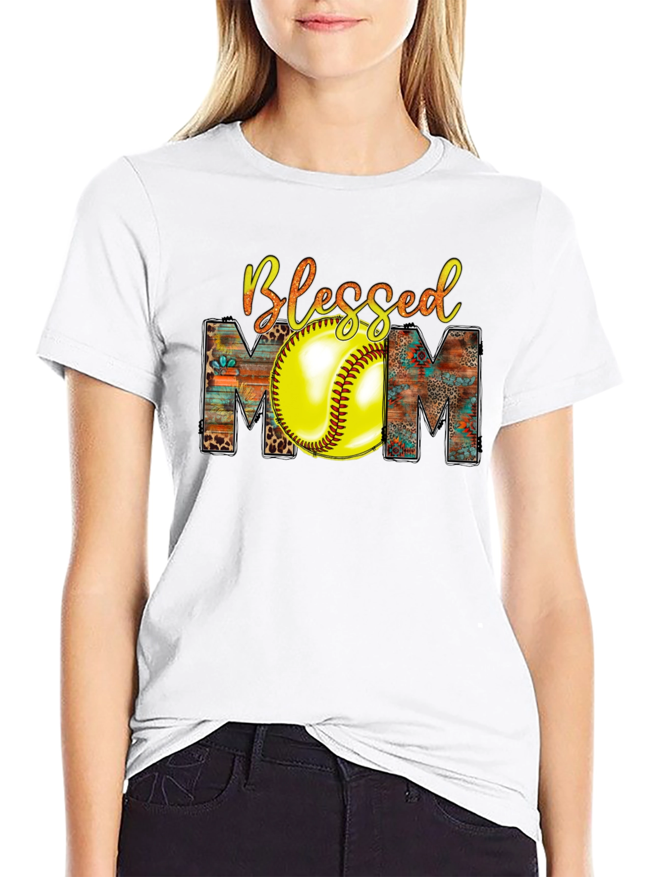 Blessed Mom Softball Graphic Tee