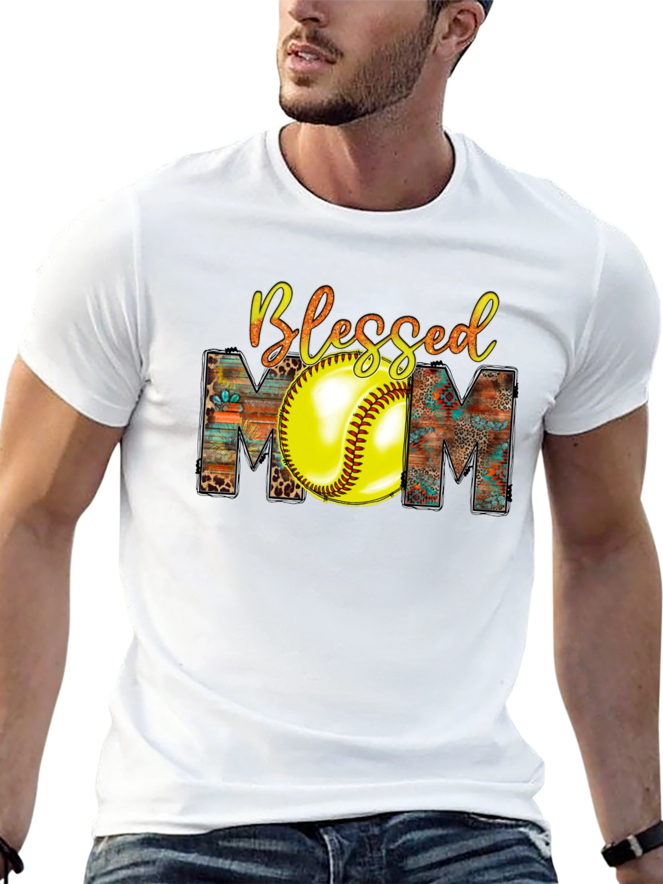 Blessed Mom Softball Graphic Tee