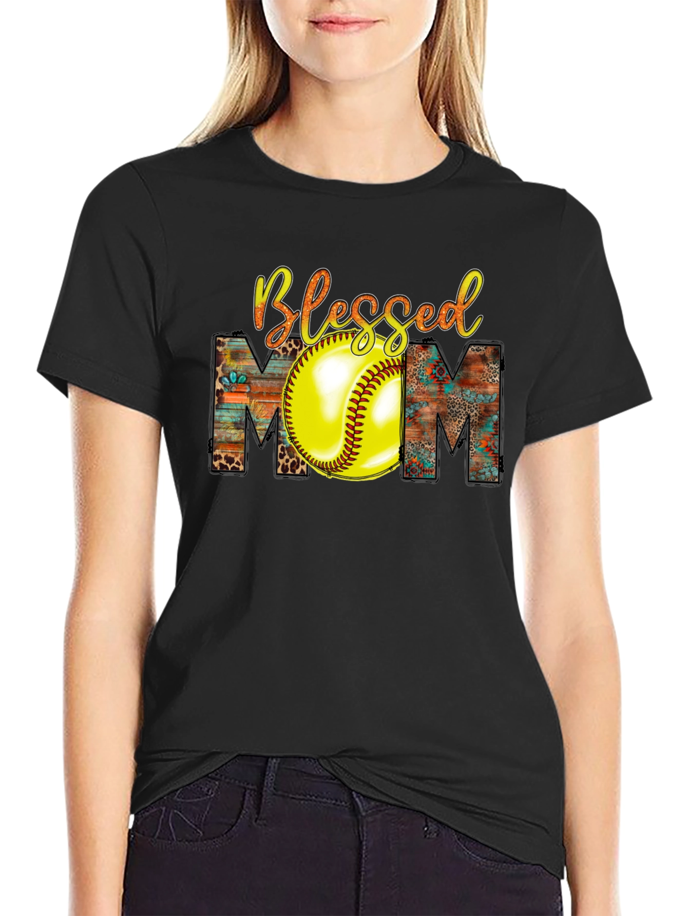 Blessed Mom Softball Graphic Tee