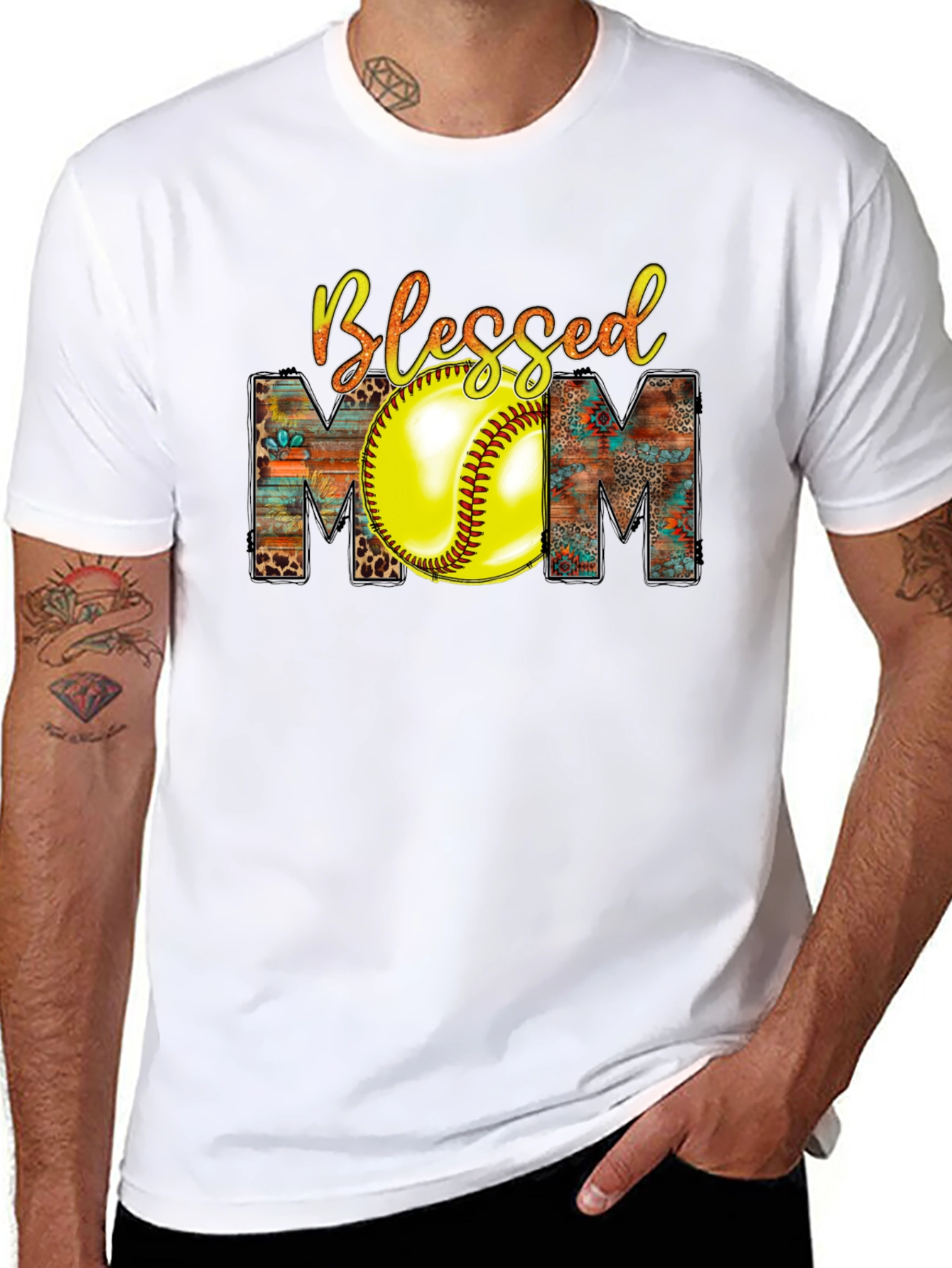 Blessed Mom Softball Graphic Tee