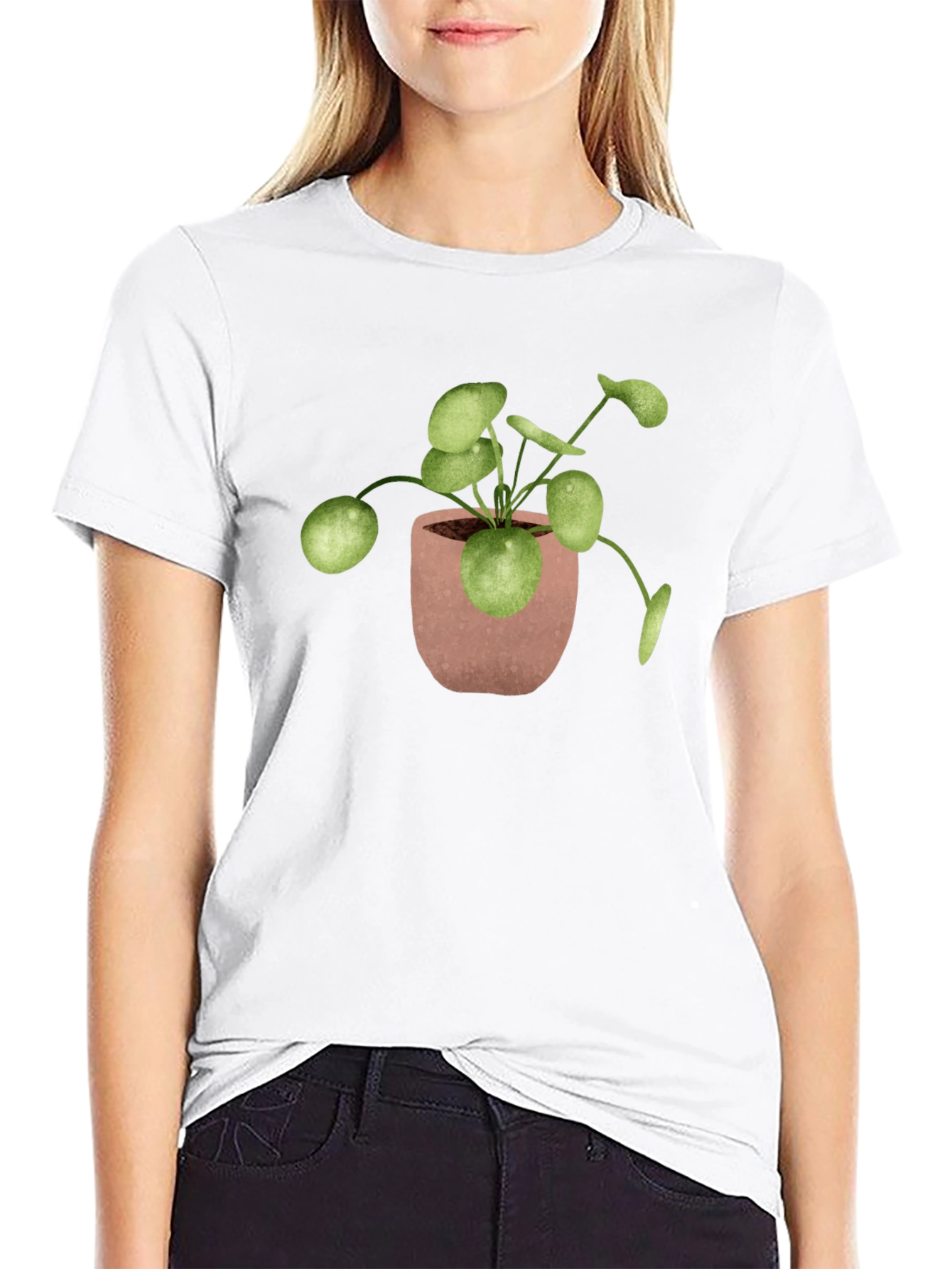 Pilea Plant T-Shirt - Black Cotton Tee