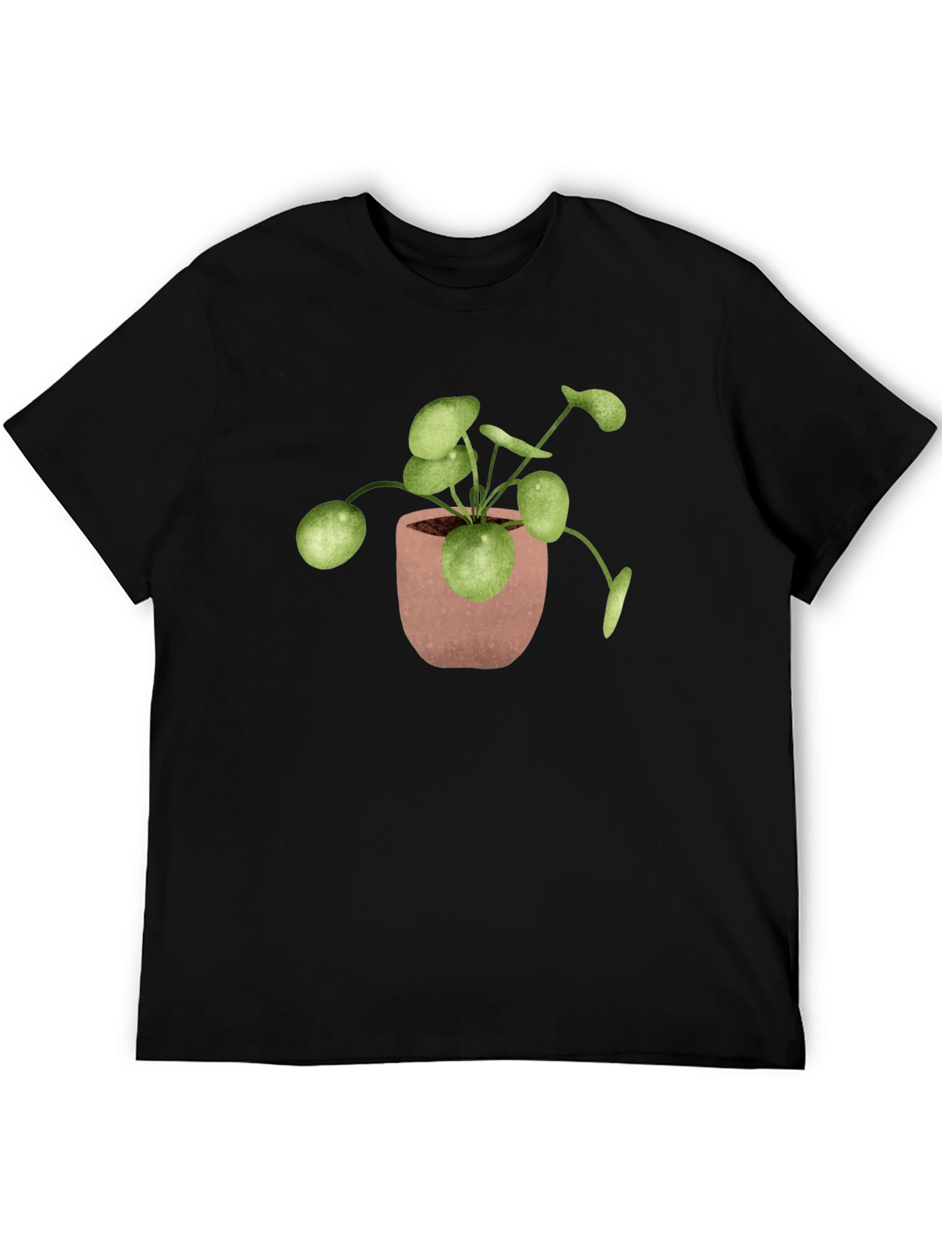Pilea Plant T-Shirt - Black Cotton Tee