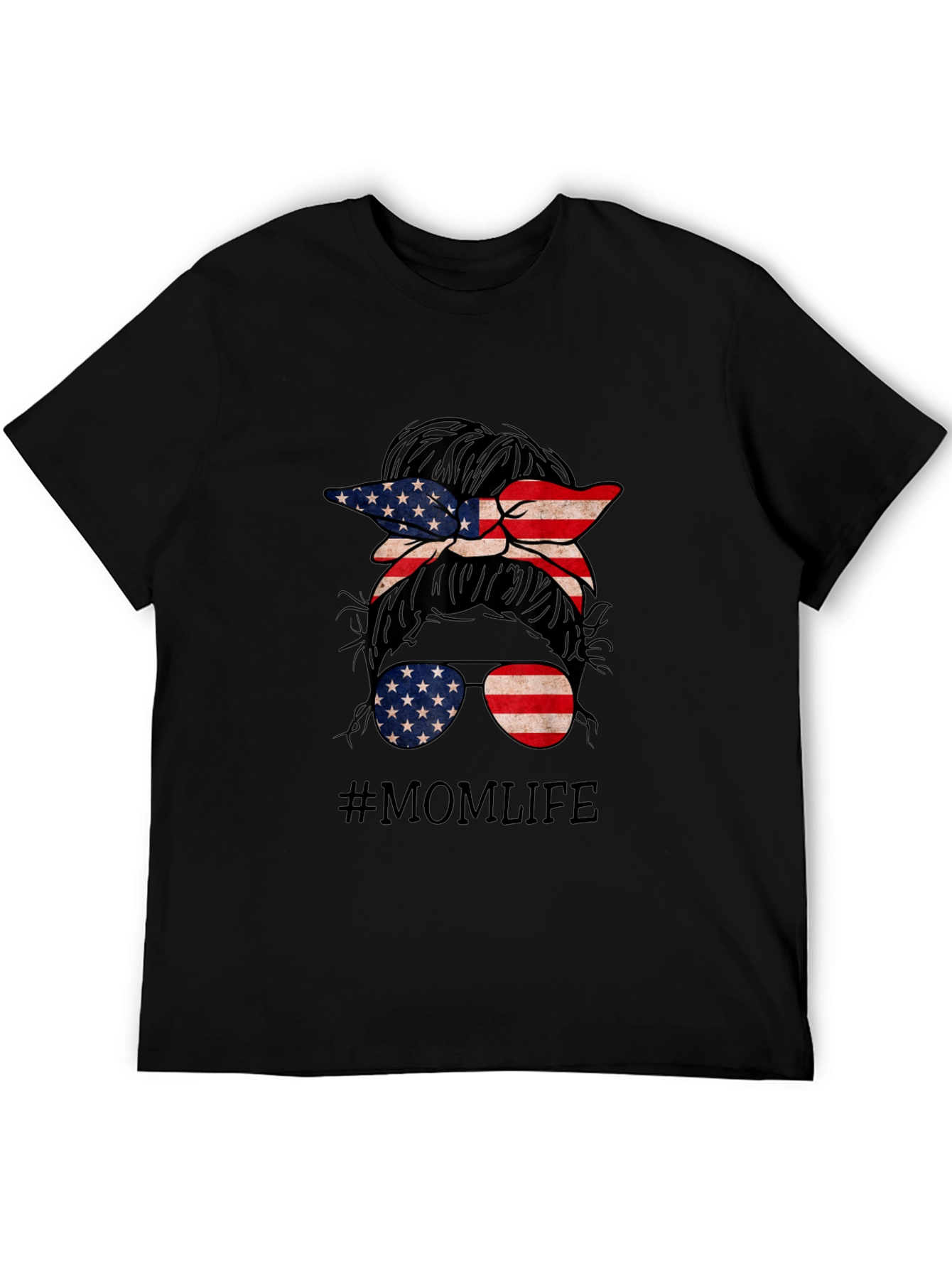 Mom Life American Flag Messy Bun T-Shirt