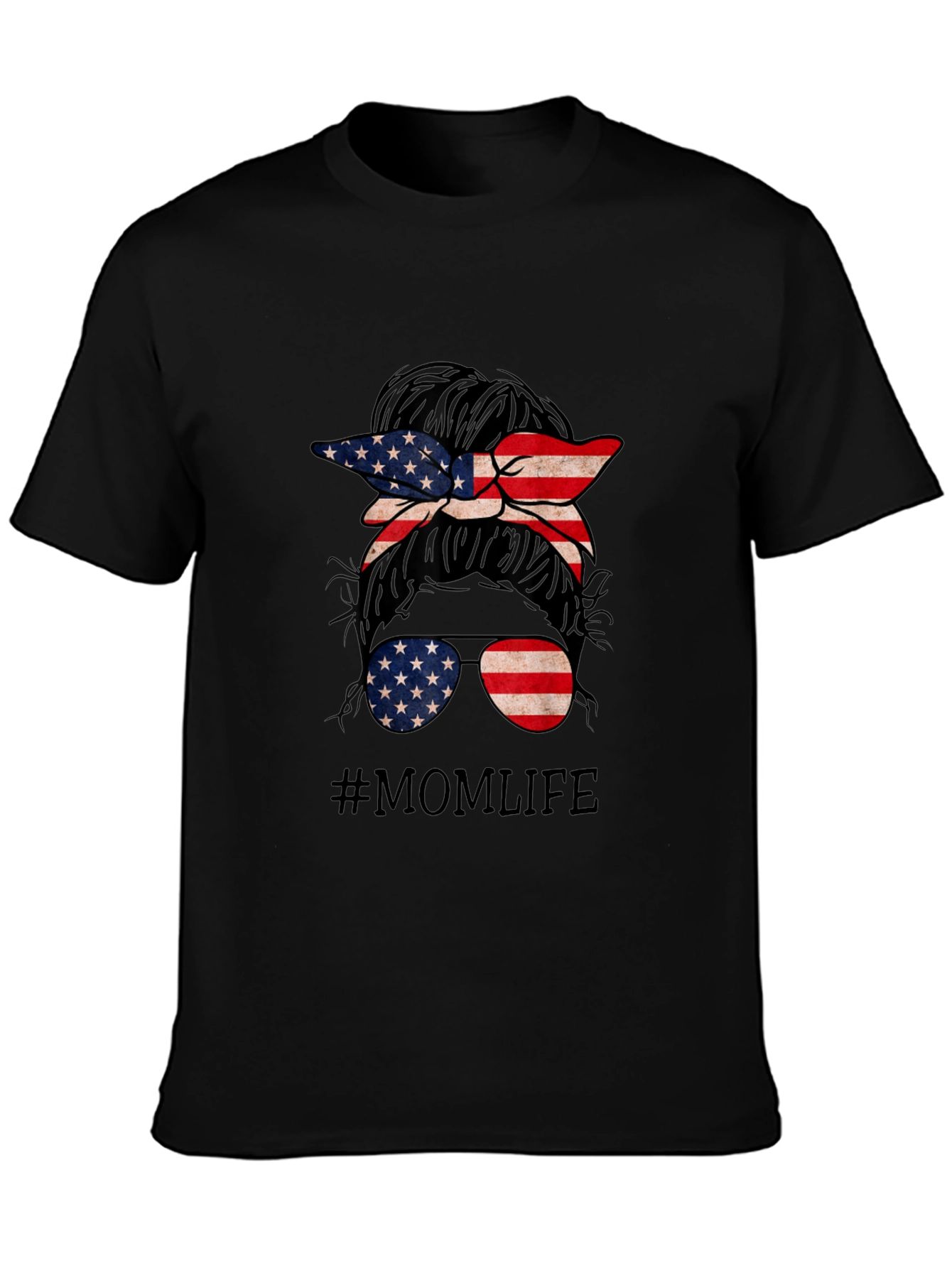 Mom Life American Flag Messy Bun T-Shirt