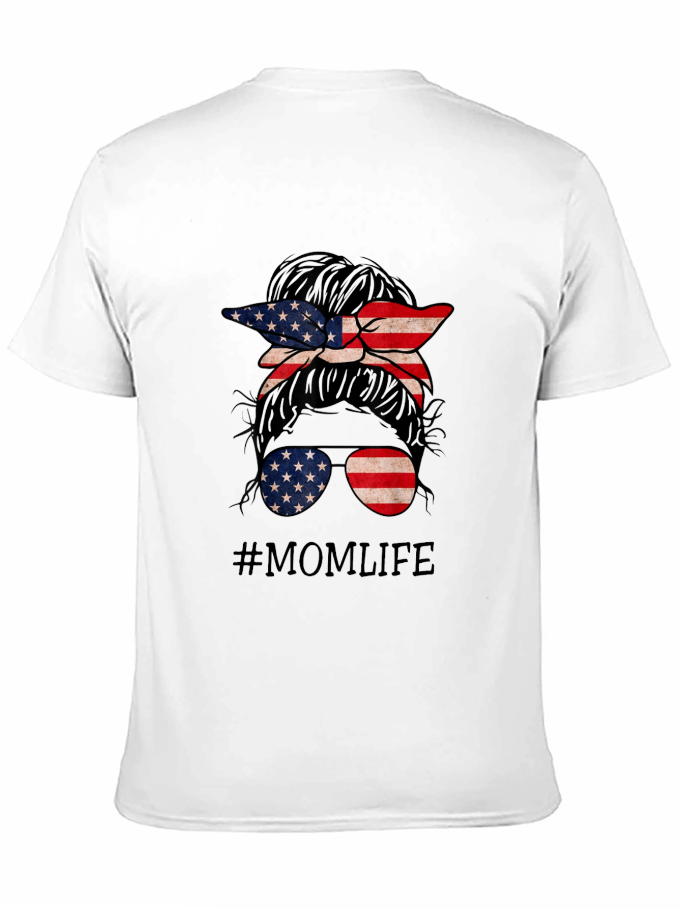 Mom Life American Flag Messy Bun T-Shirt