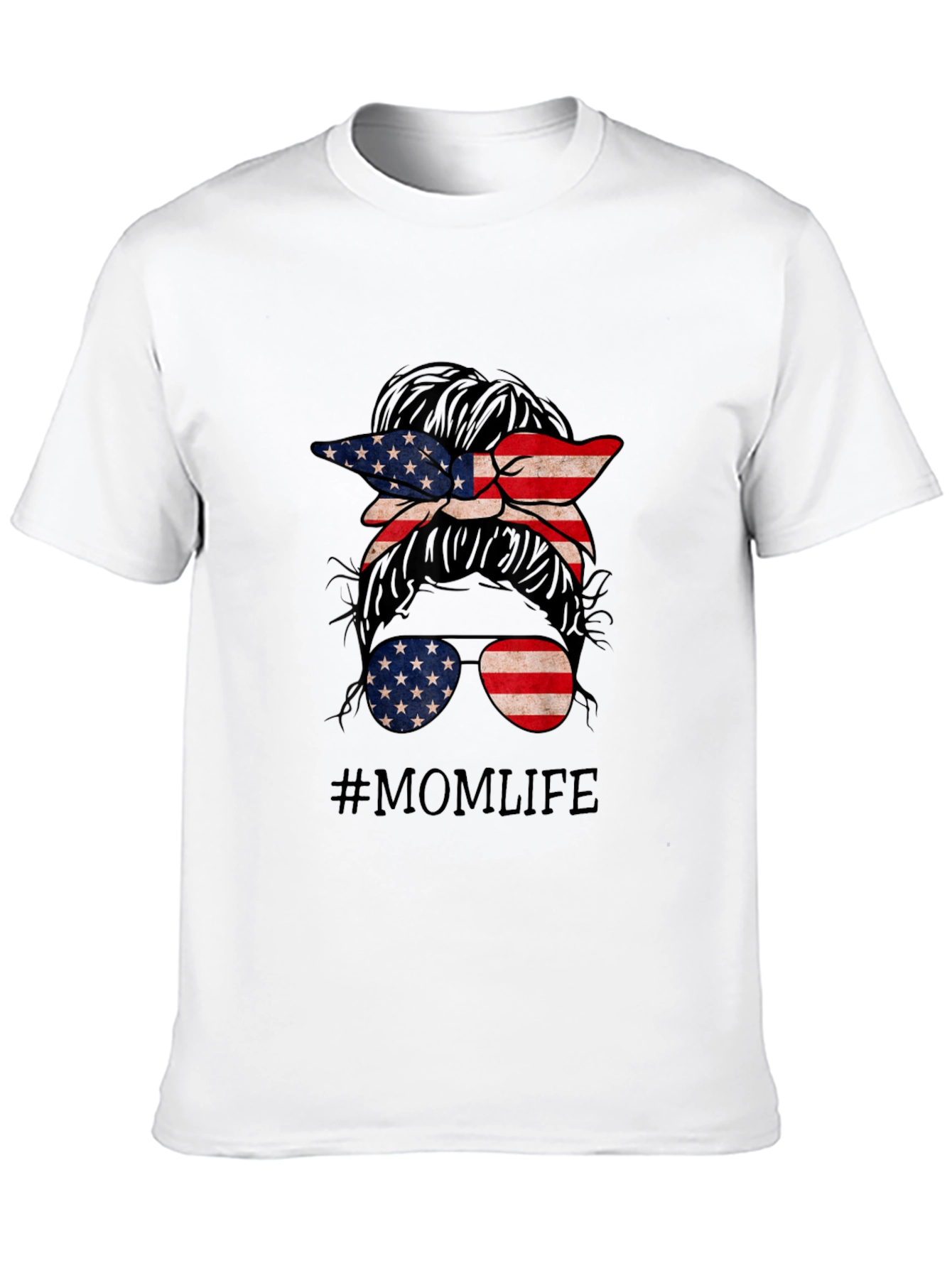Mom Life American Flag Messy Bun T-Shirt