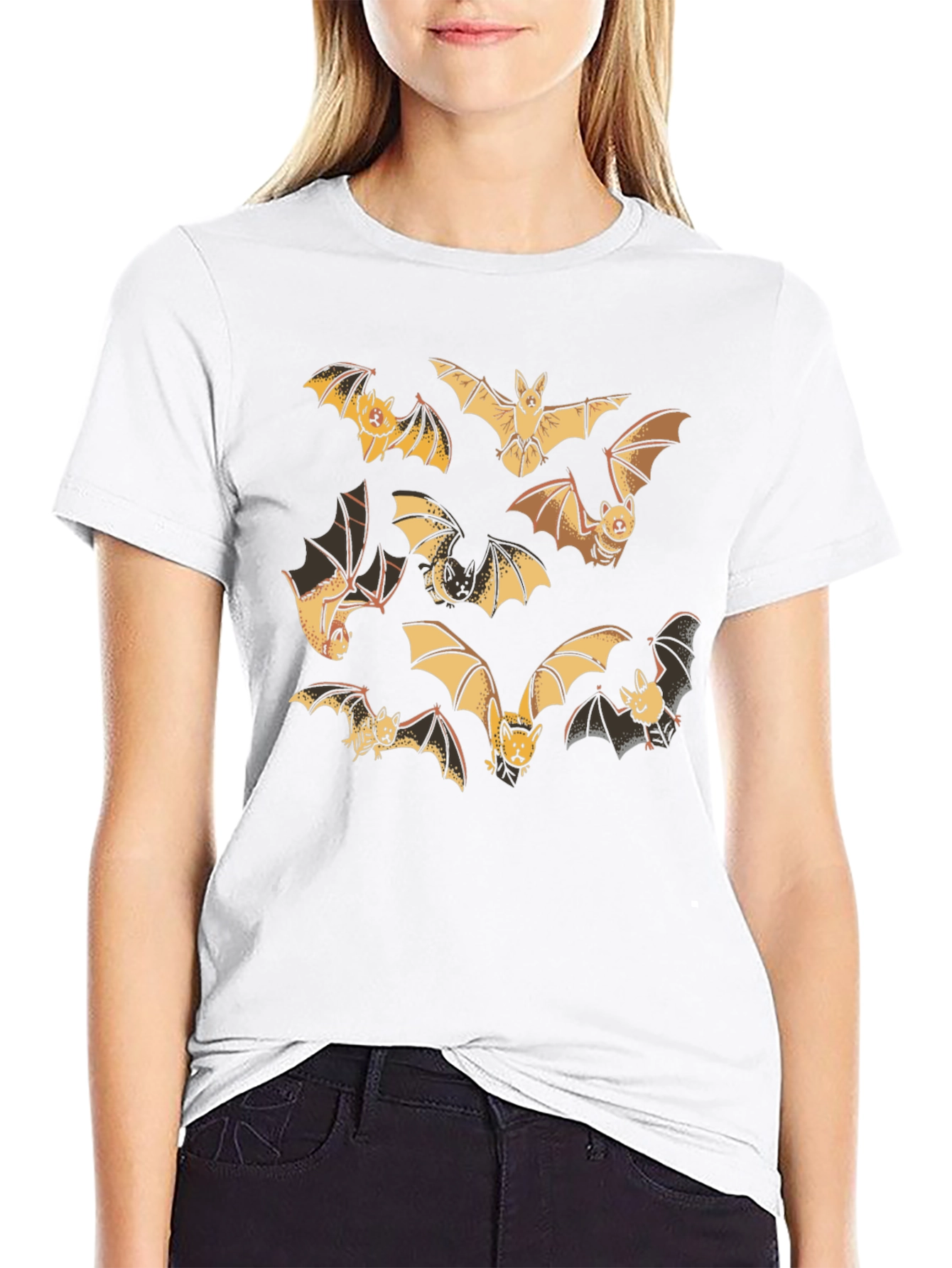 Cartoon Bats Graphic Print Crew Neck T-Shirt