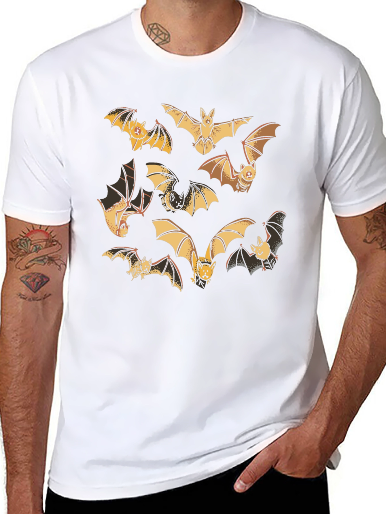 Cartoon Bats Graphic Print Crew Neck T-Shirt