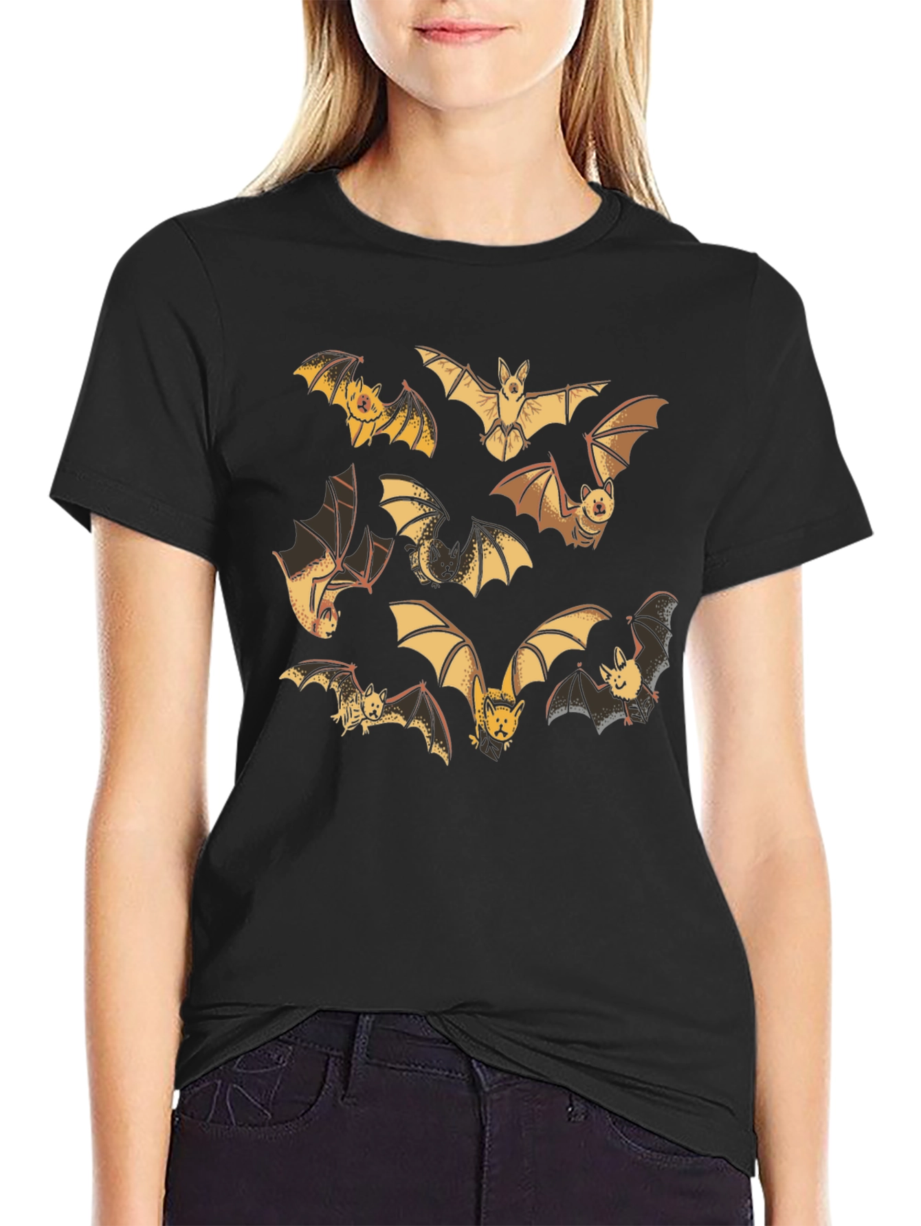 Cartoon Bats Graphic Print Crew Neck T-Shirt