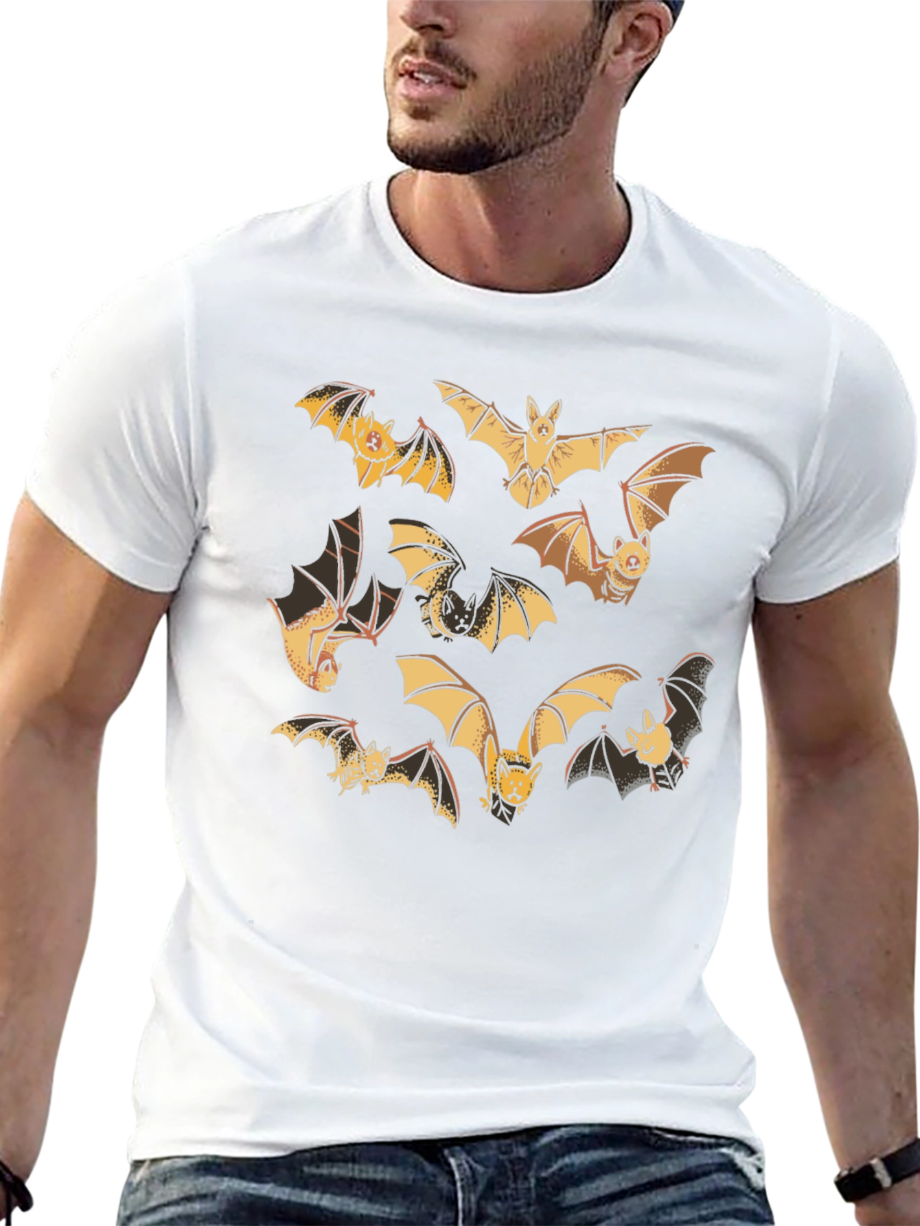 Cartoon Bats Graphic Print Crew Neck T-Shirt