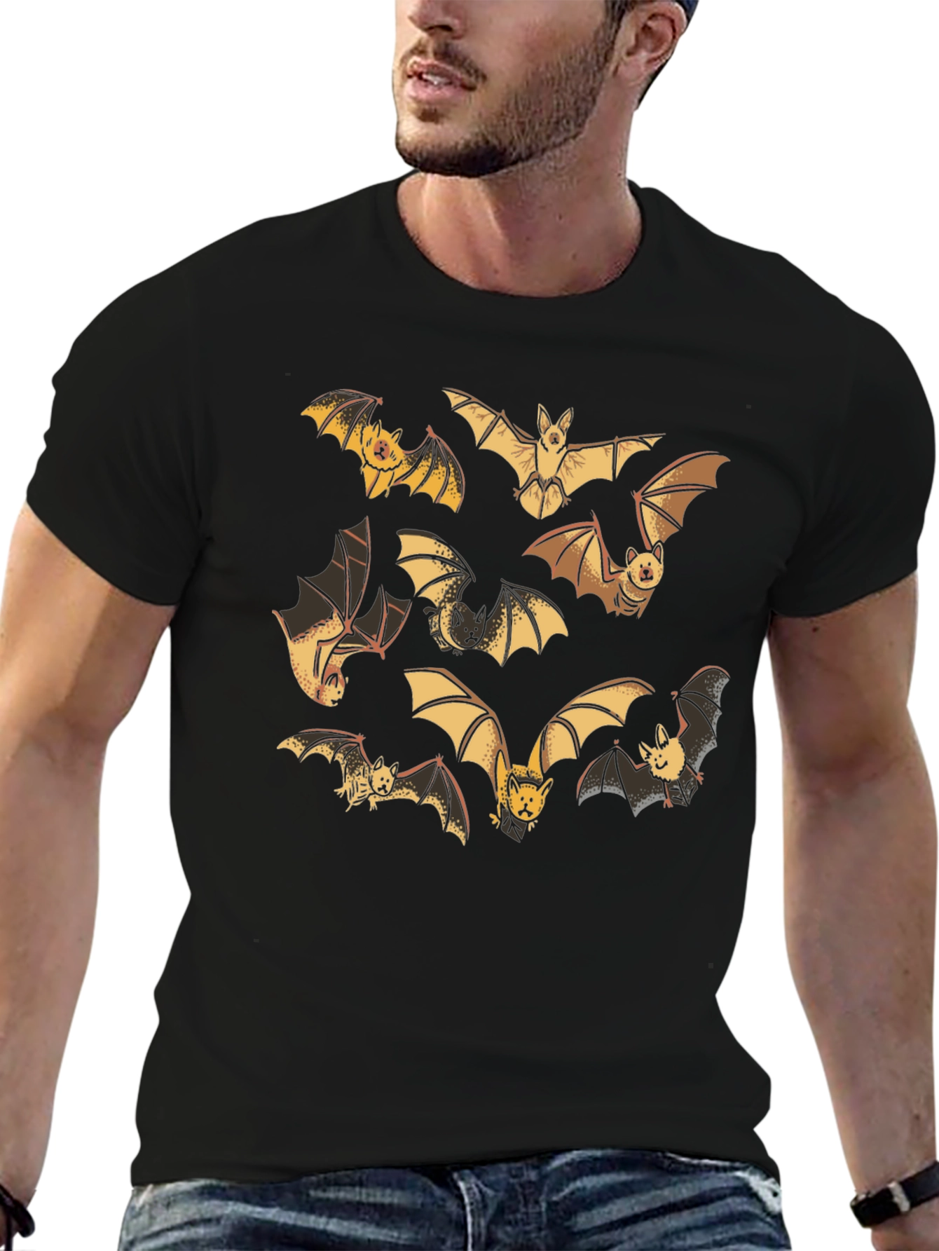 Cartoon Bats Graphic Print Crew Neck T-Shirt