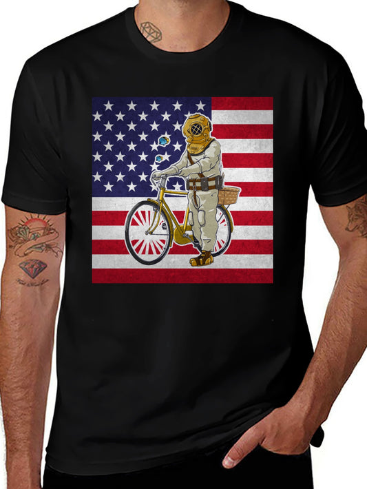 Diver on Bike USA Flag Graphic Tee