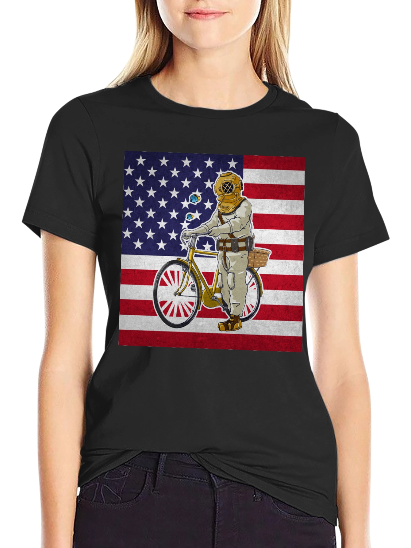 Diver on Bike USA Flag Graphic Tee