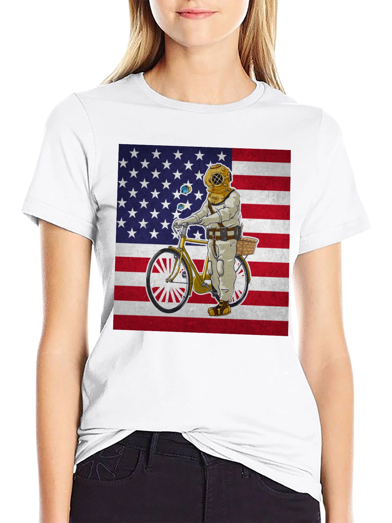 Diver on Bike USA Flag Graphic Tee