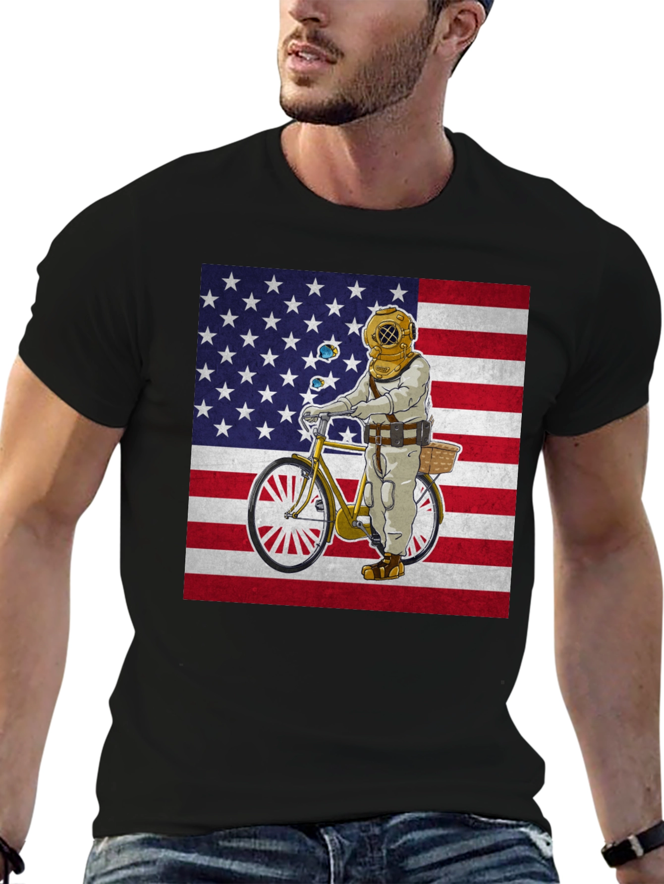 Diver on Bike USA Flag Graphic Tee