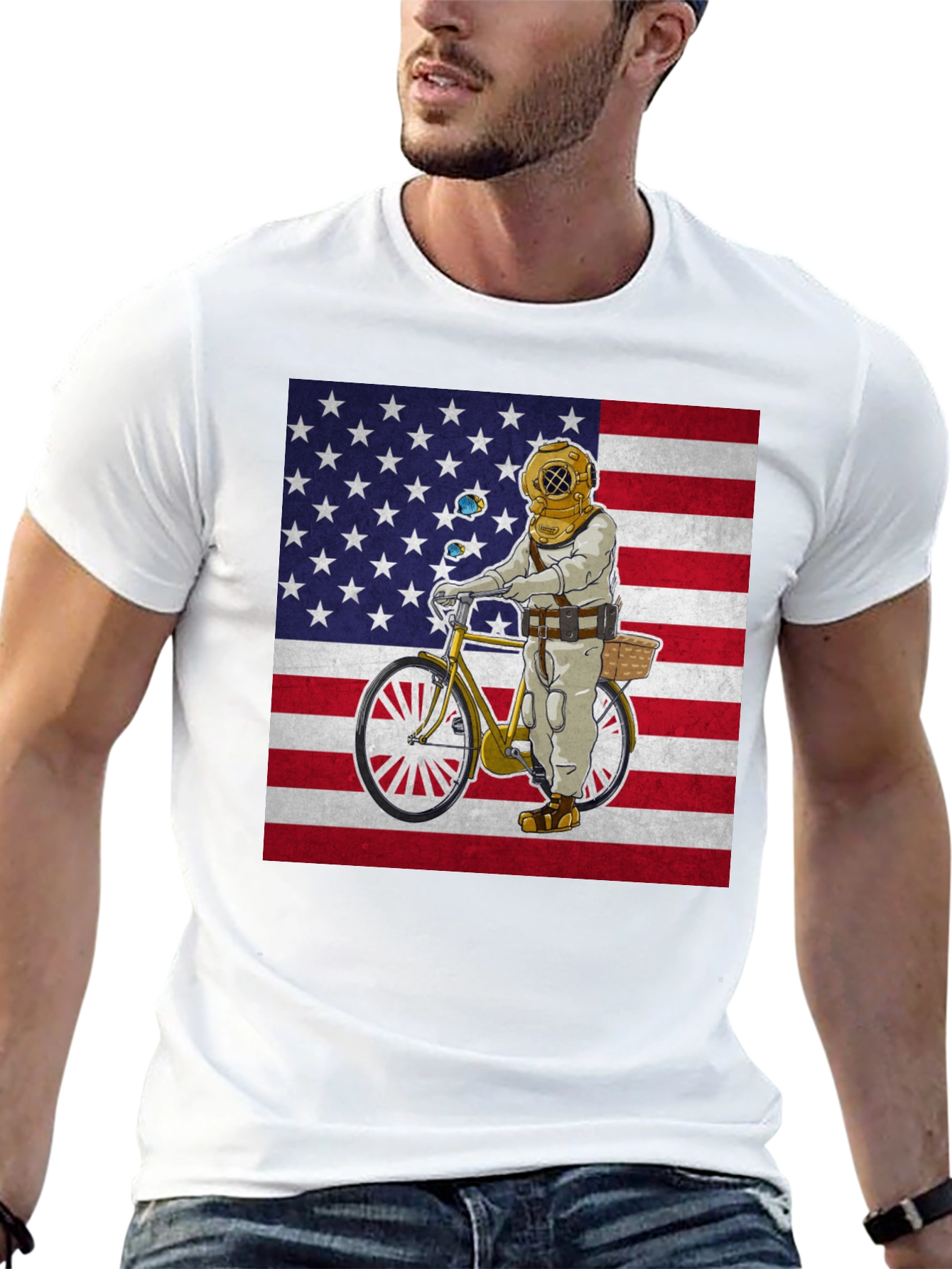 Diver on Bike USA Flag Graphic Tee