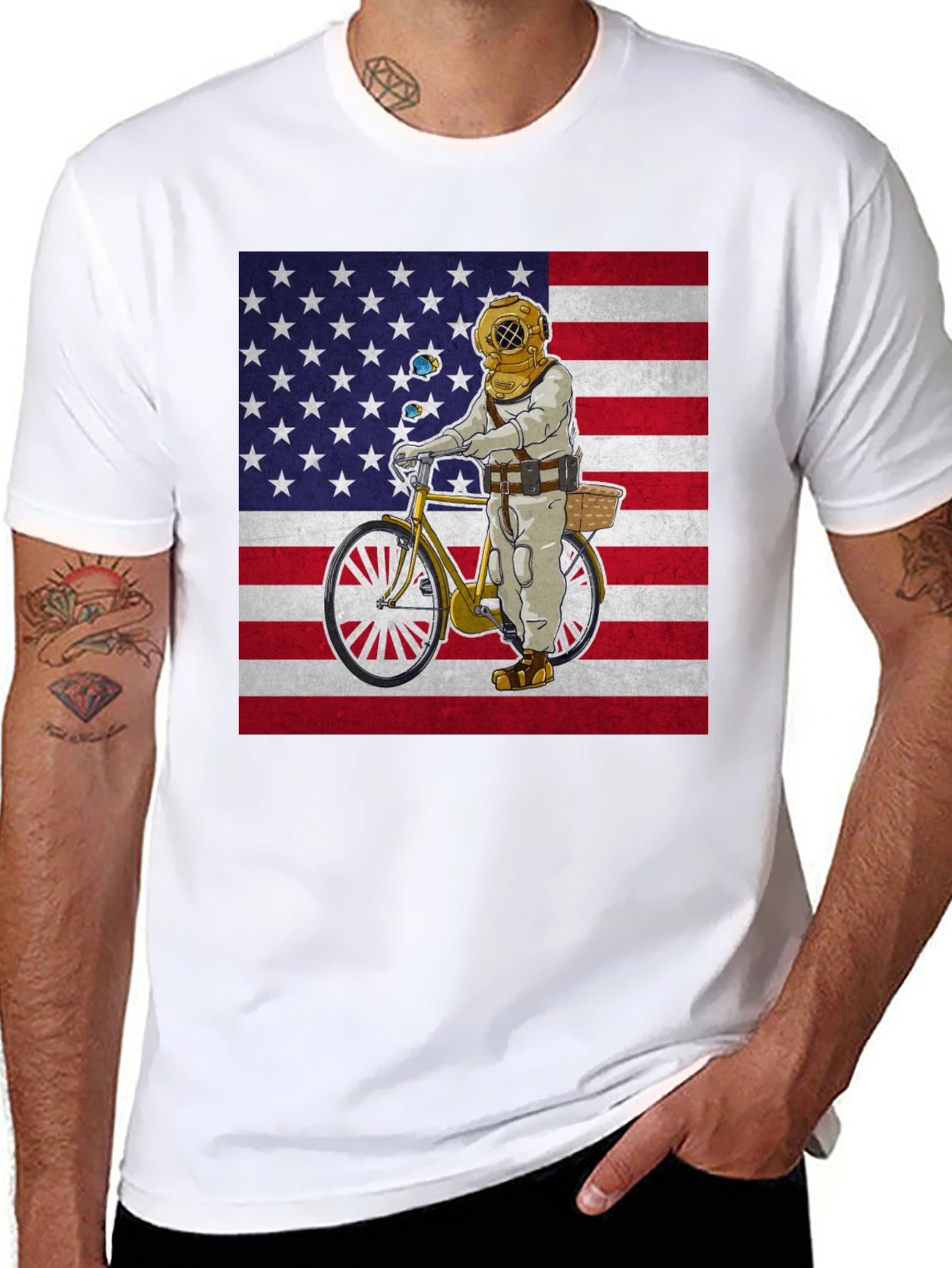 Diver on Bike USA Flag Graphic Tee